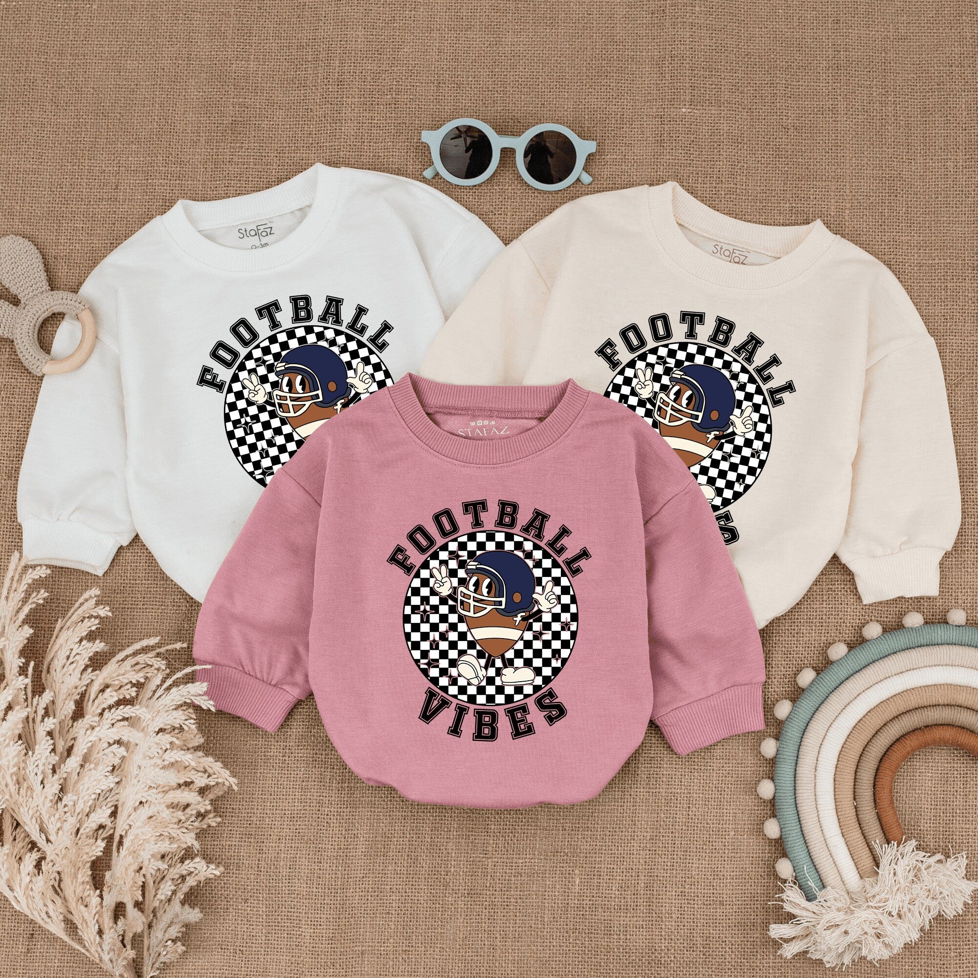 Football Vibes Baby Romper Checkered Helmet Toddler Shirt Game Day Infant Outfit Soft Cotton Birthday Holiday Gift for Boys Girls