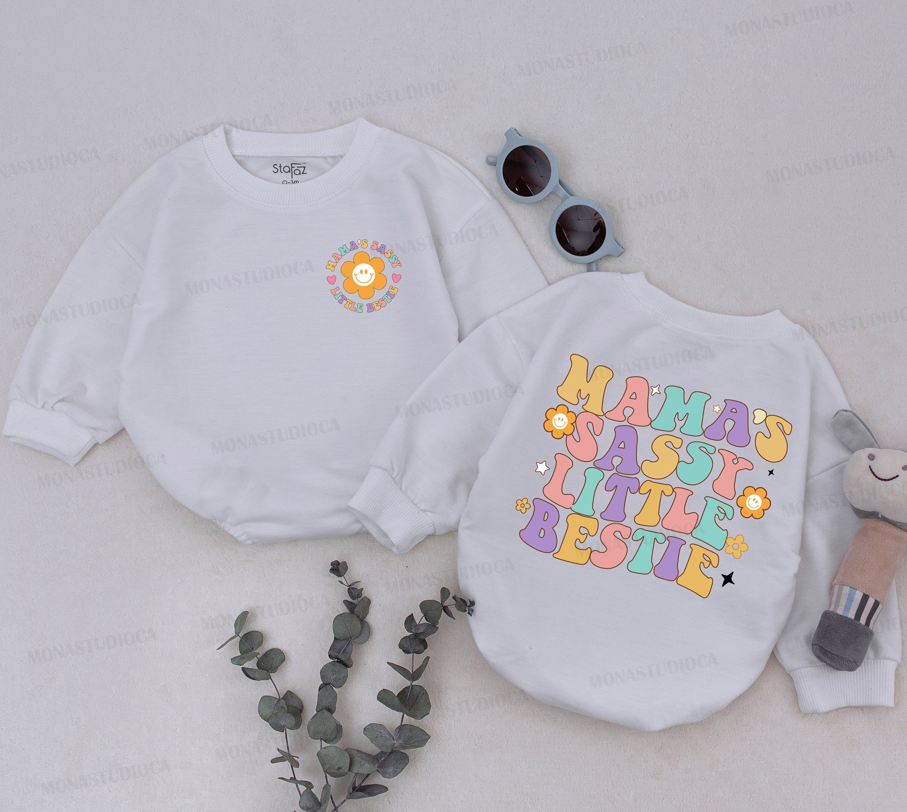 Mama's Sassy Little Bestie Pastel Romper Smiling Sun Baby Girl Outfit Cotton Comfortable Gift for Mother's Day or Baby Shower