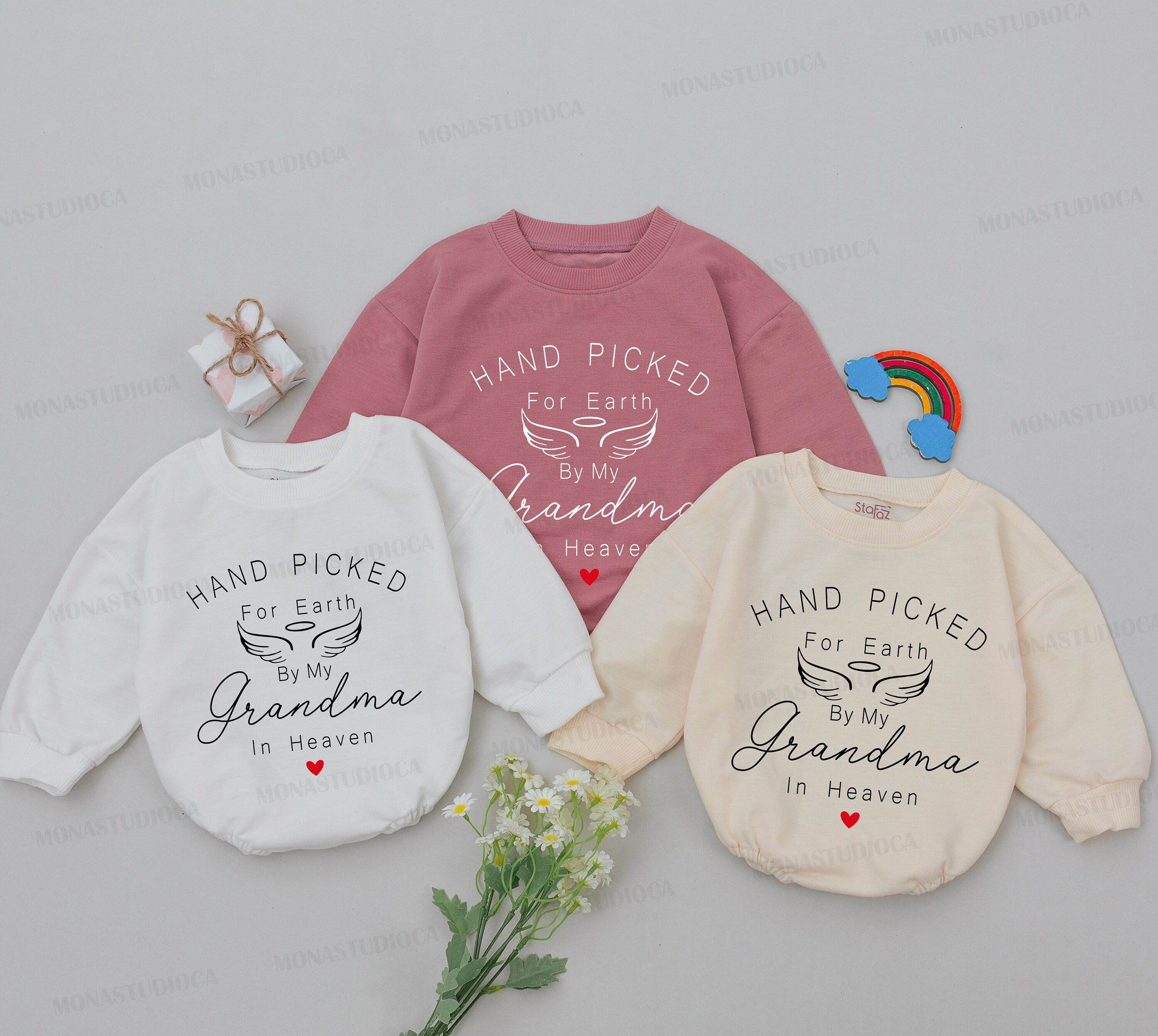 Hand Picked For Earth Romper Baby Outfit with Angel Wings and Heart Design Personalized Memorial Gift for Baby Shower Soft Cotton