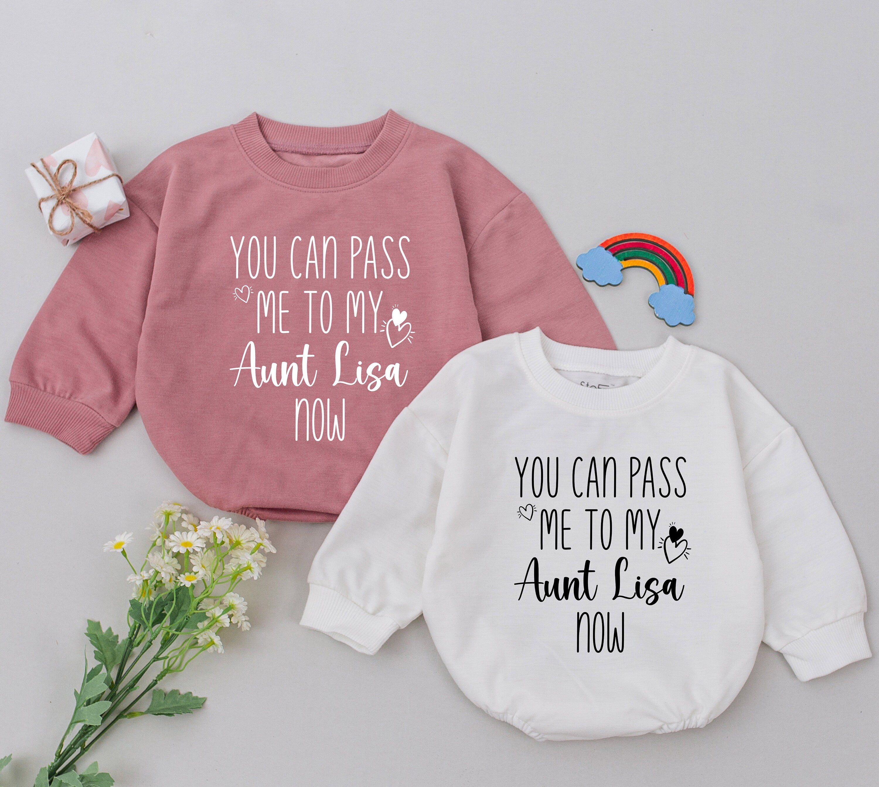 You Can Pass Me to Aunt Lisa Baby Romper Newborn Gift Cute Heart Handprint Design Soft Cotton Outfit for Girls Boys Personalized