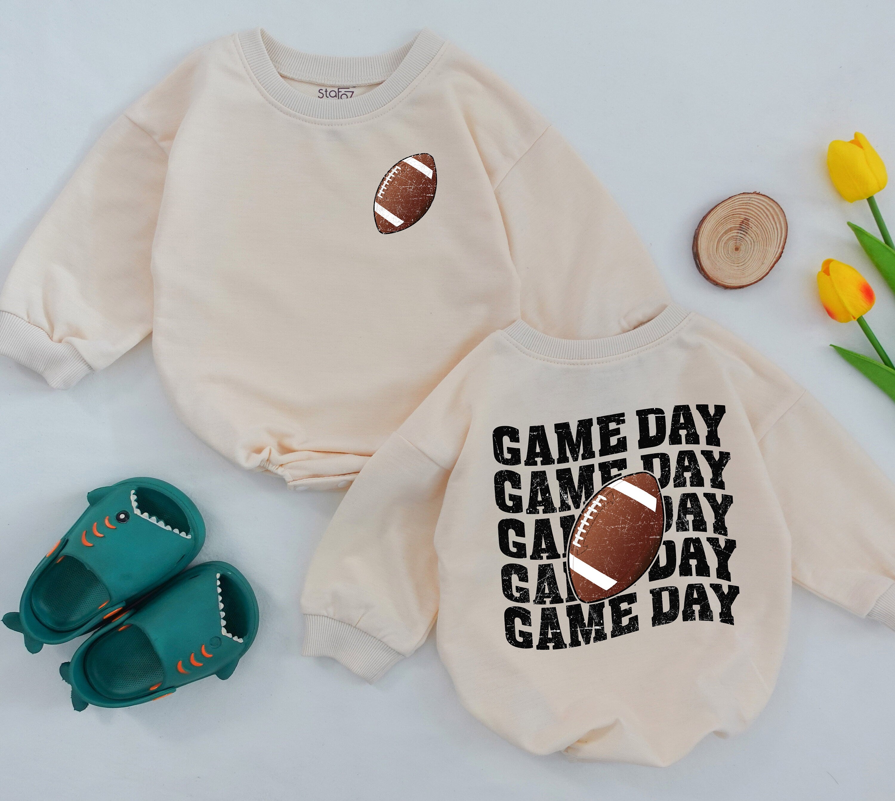 Game Day Football Baby Romper Boys Fall Outfit Retro Sporty Design with Bold Text Comfortable Cotton for Toddler and Infant Play