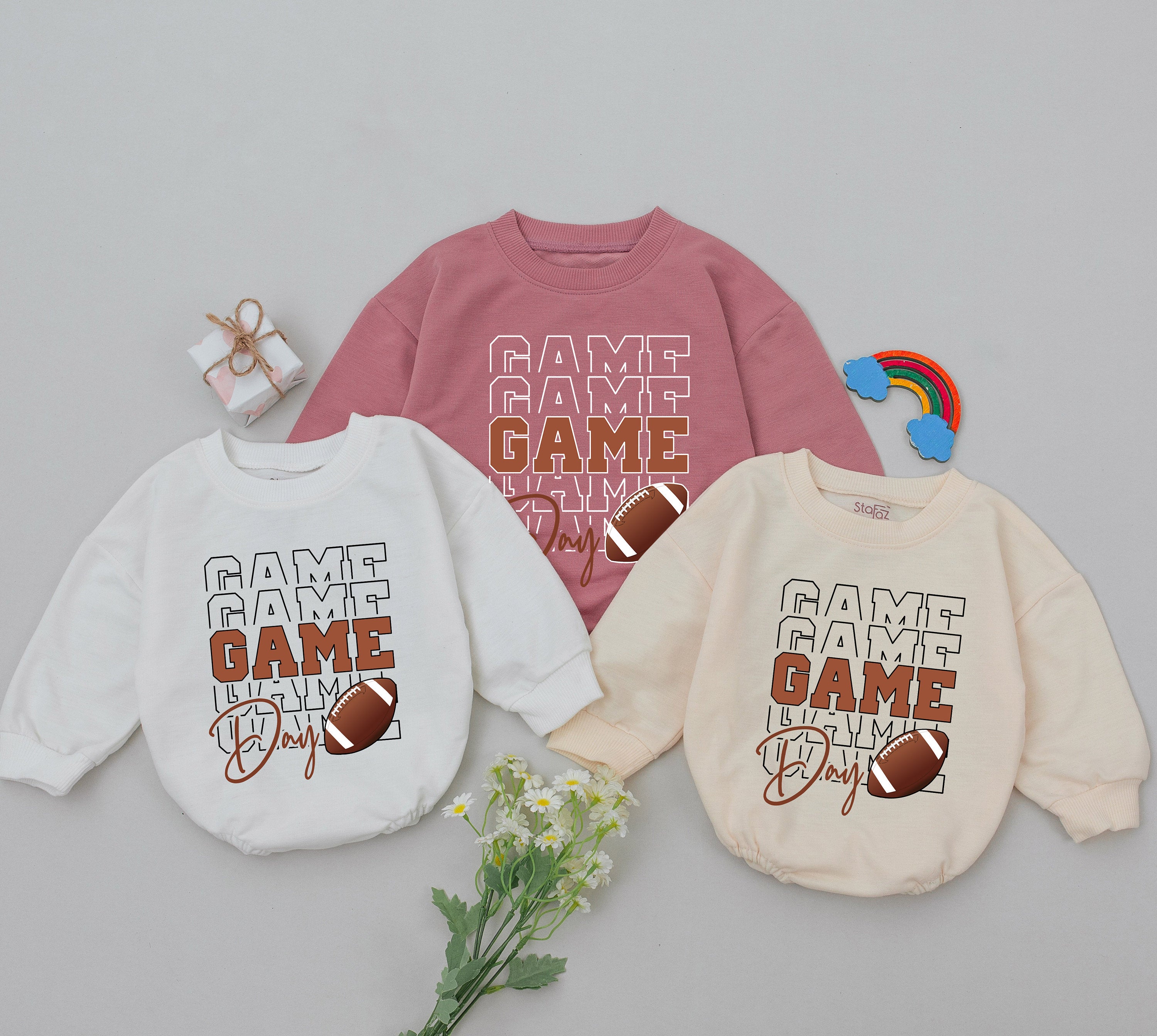 Retro Game Day Football Romper for Baby Boys Fall Outfit Bubble Style Sporty Design with Football Graphic Comfortable Cotton