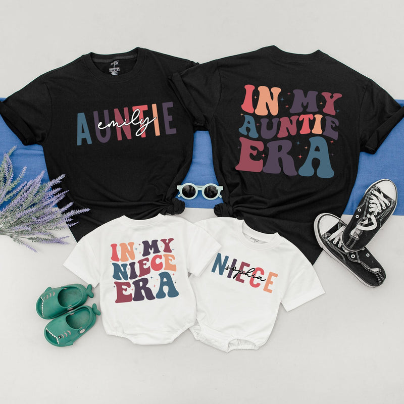 In My Auntie Era Shirt Retro Matching Family Outfit for Niece Auntie Gift Cotton Comfort Vibrant Colors Personalized Names Custom Design