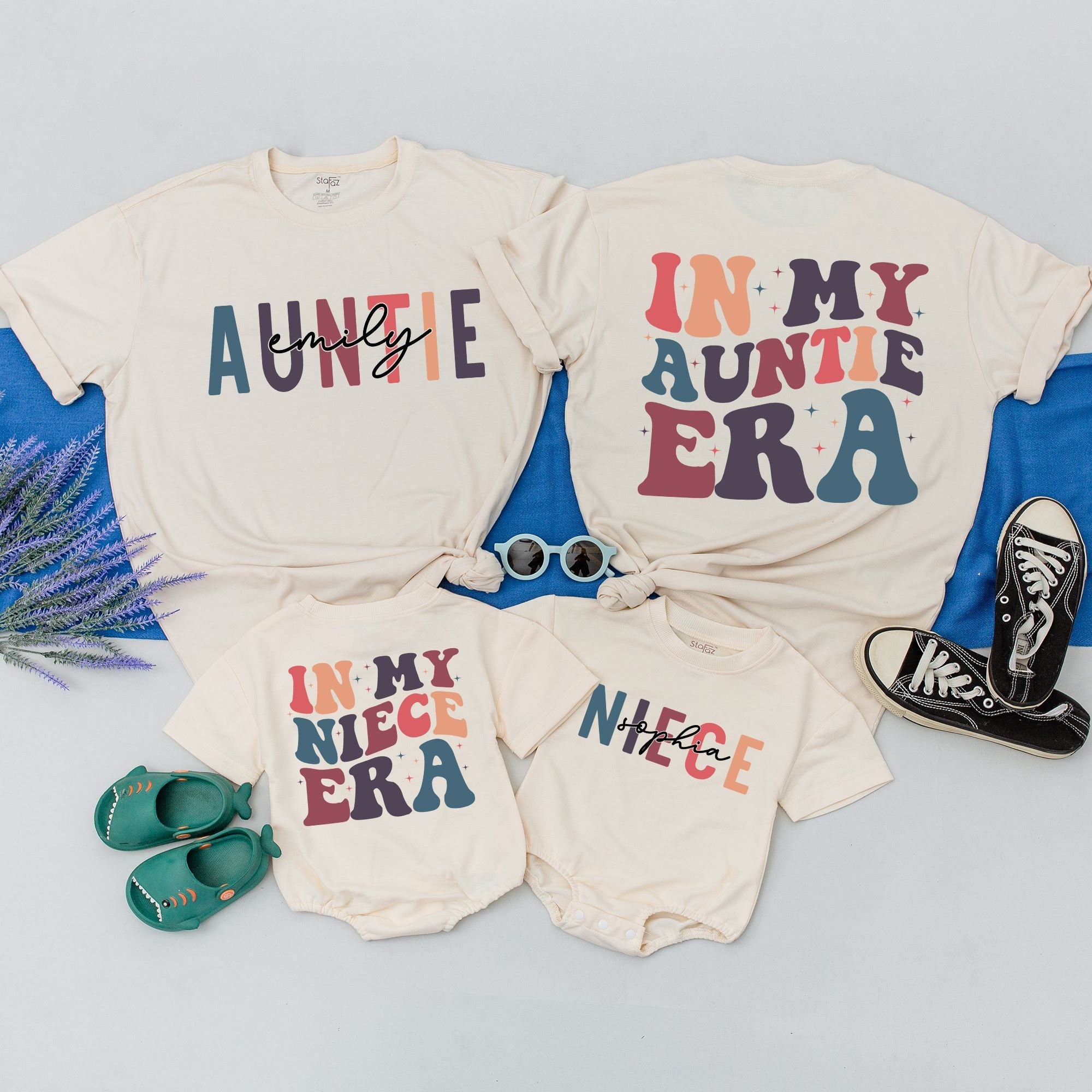 In My Auntie Era Shirt Retro Matching Family Outfit for Niece Auntie Gift Cotton Comfort Vibrant Colors Personalized Names Custom Design