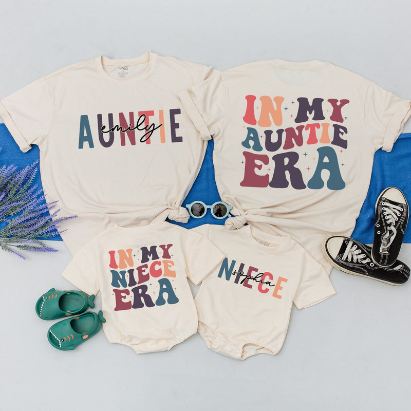 In My Auntie Era Shirt Retro Matching Family Outfit for Niece Auntie Gift Cotton Comfort Vibrant Colors Personalized Names Custom Design
