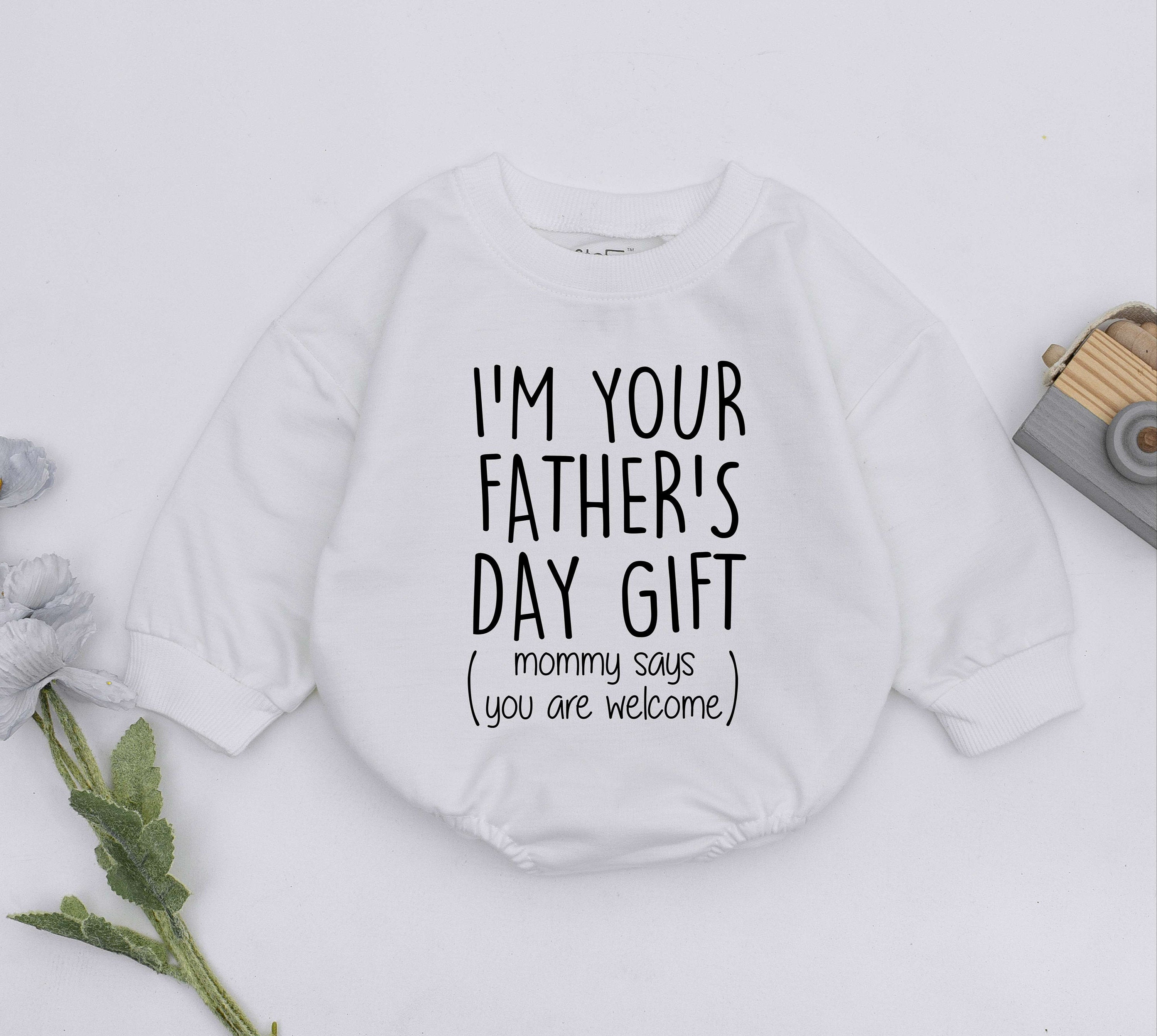 I'm Your Father's Day Gift Baby Romper Pink White Newborn Outfit for Girls Boys Soft Cotton First Holiday Celebration Natural Style