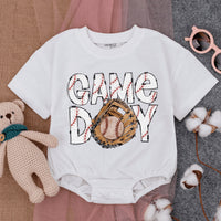 Game Day Baseball Baby Romper with Playful Stitch Design