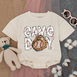 Game Day Baseball Baby Romper with Playful Stitch Design