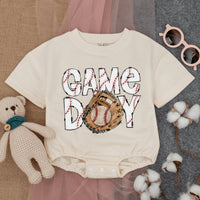 Game Day Baseball Baby Romper with Playful Stitch Design