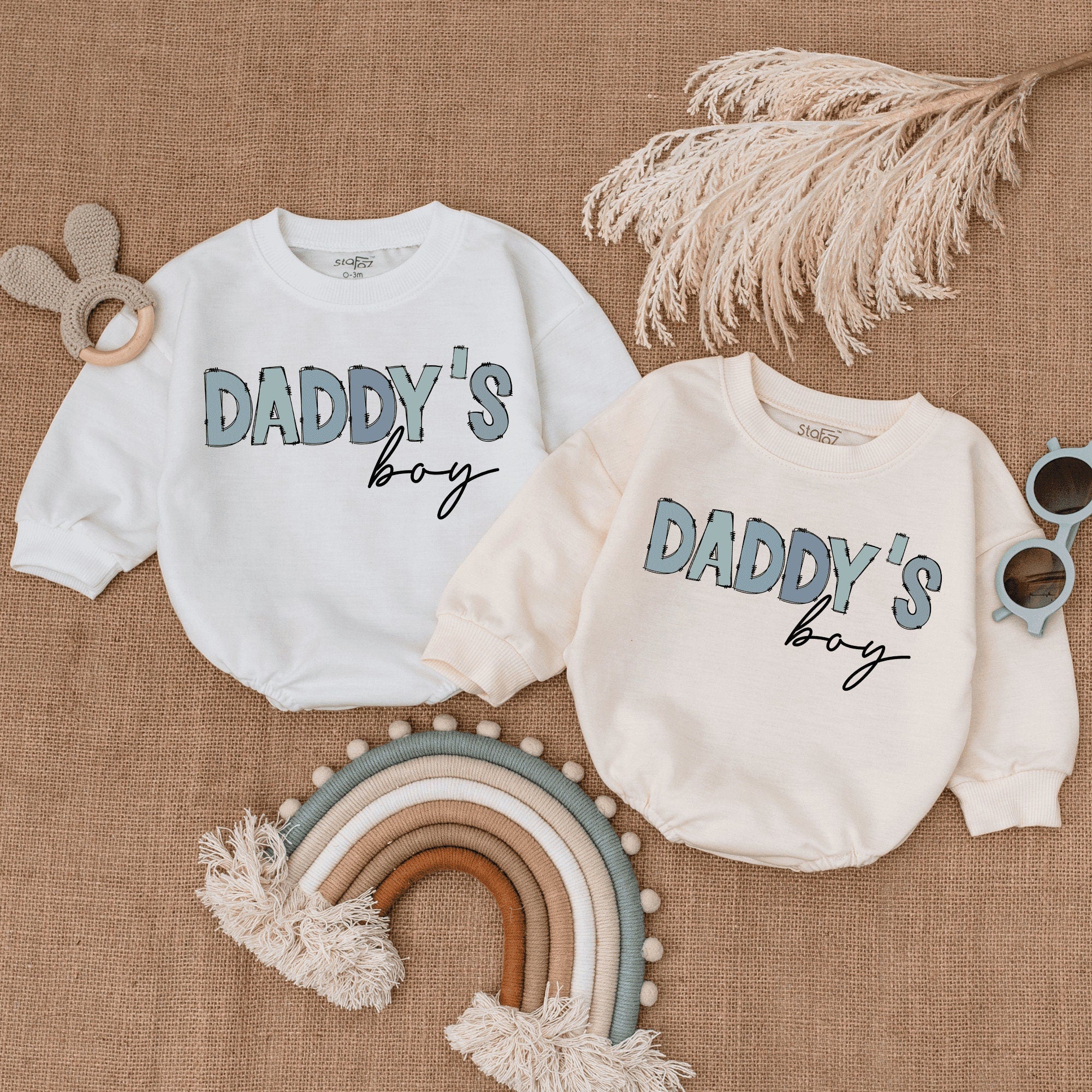 Daddy's Boy Retro Romper Playful Light Blue Script Newborn Outfit Father's Day Gift Soft Cotton Baby Announcement Bubble Bodysuit