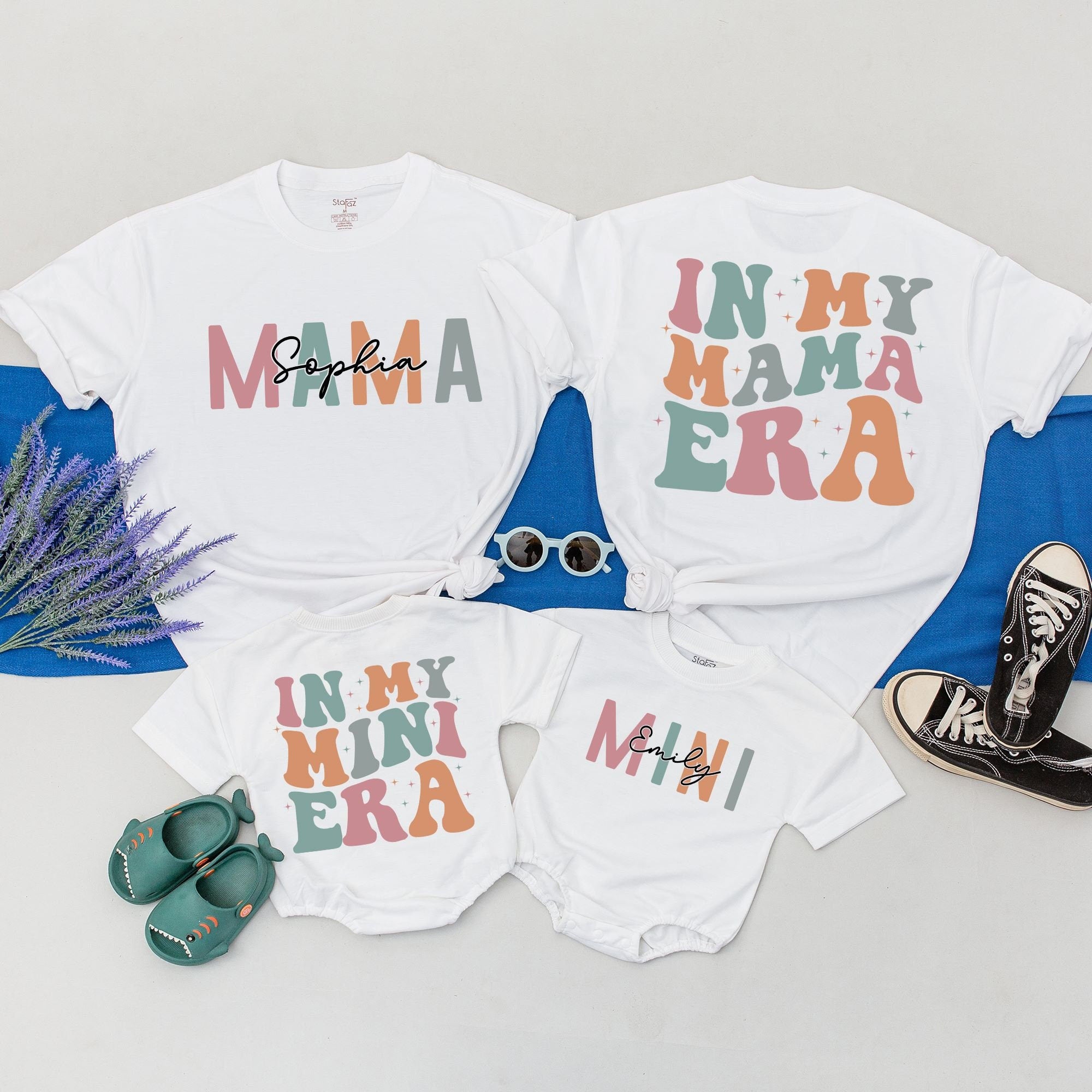 Personalized Retro Mama and Mini Shirts Groovy Family Outfit Custom Names Vintage Pastel Design Soft Cotton Mother's Day Gift