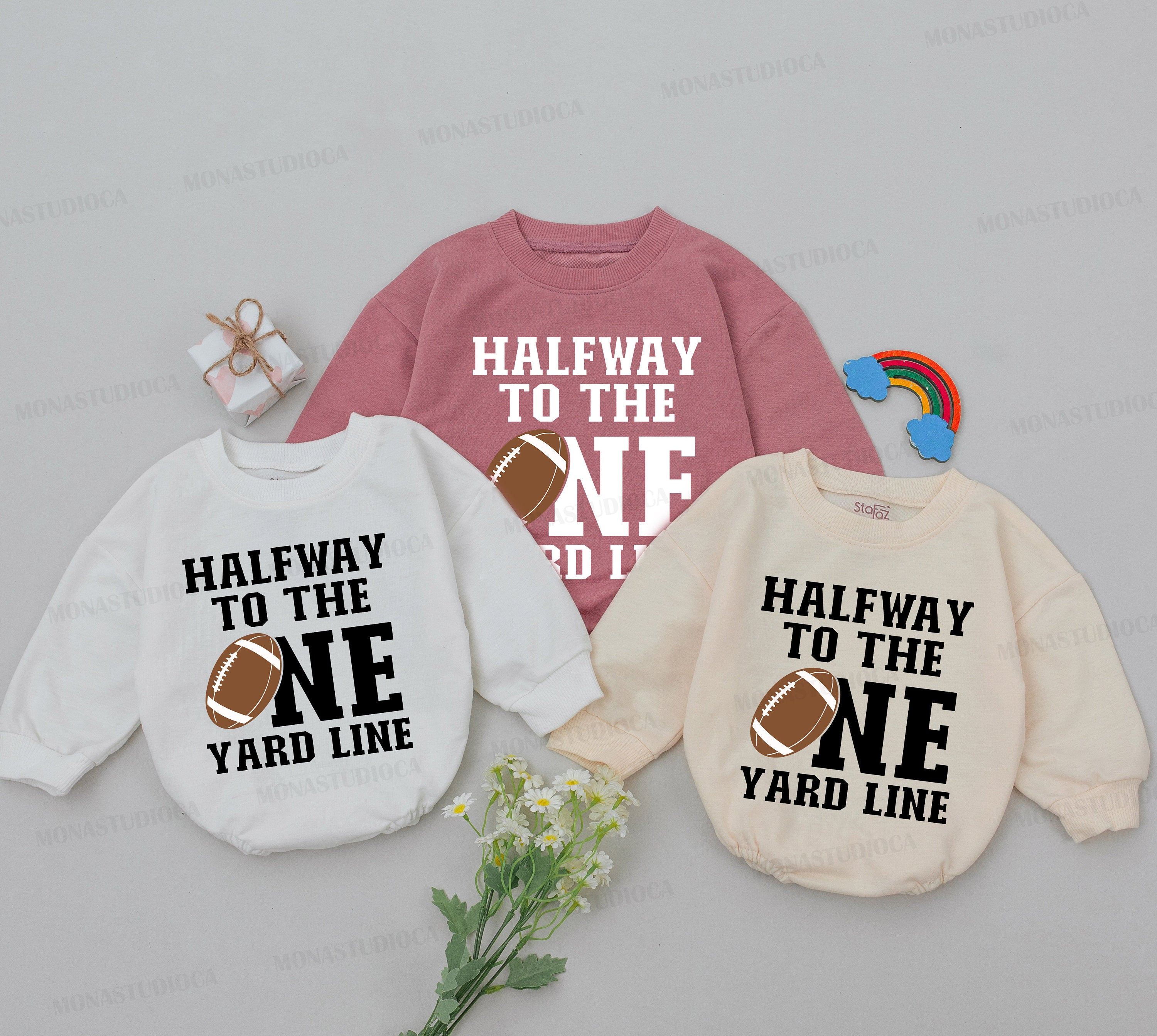 Halfway to the One Yard Line Baby Romper Football 6 Months Birthday Outfit Half Birthday Celebration Soft Cotton Newborn Boy Gift