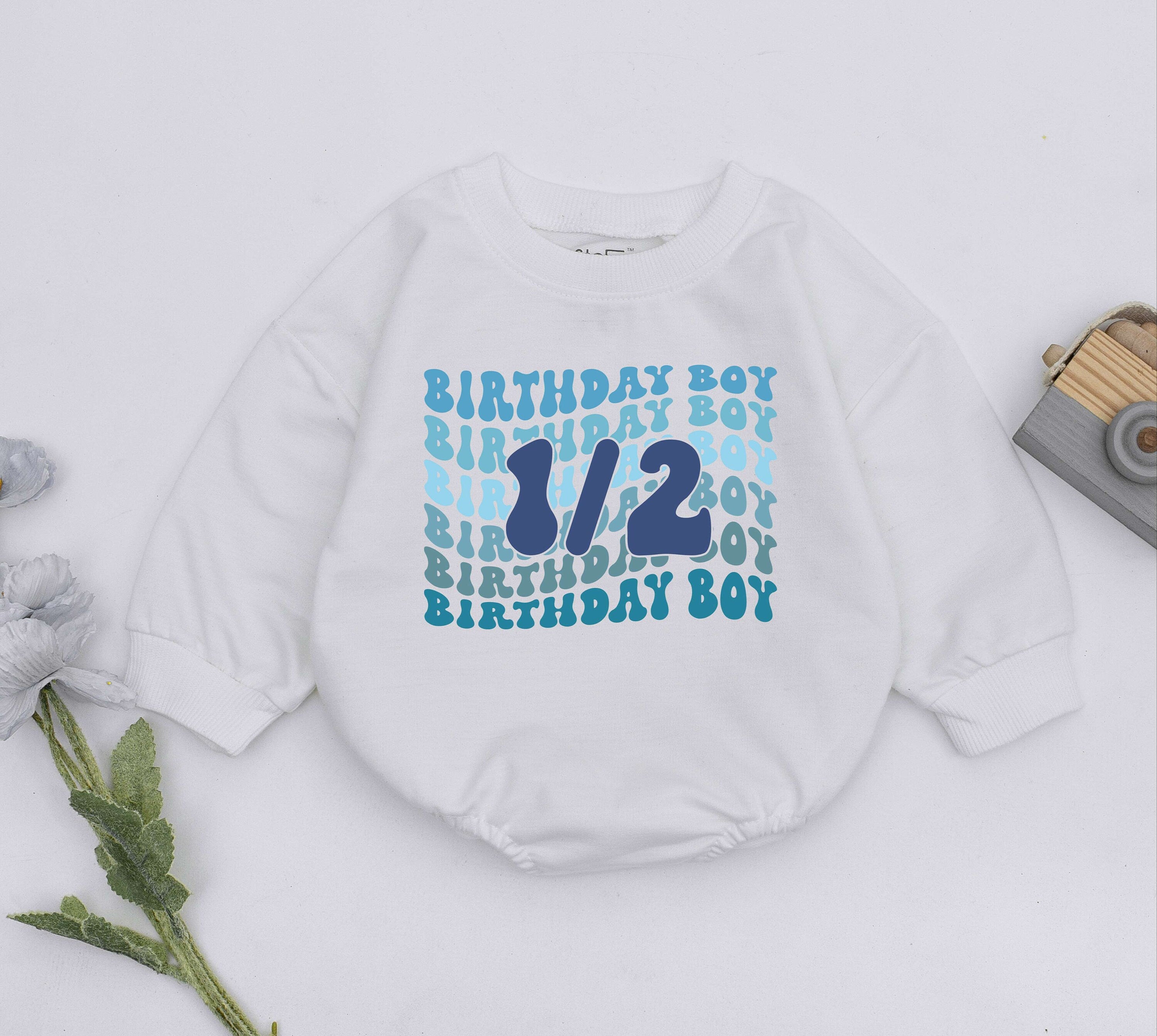 Half Birthday Boy Romper with Blue Block Design