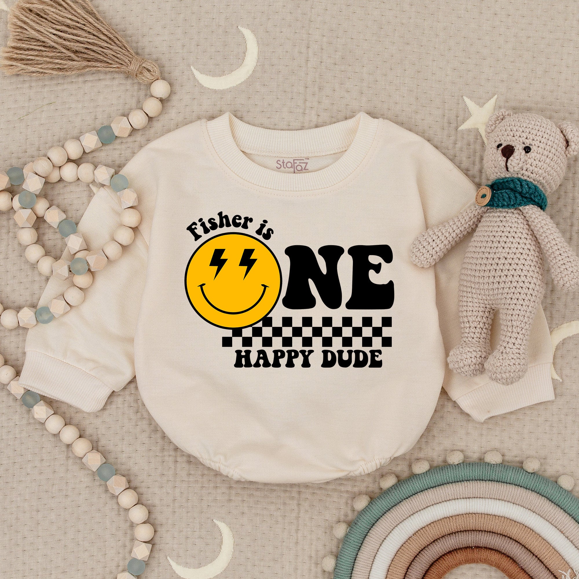 One Happy Dude 1st Birthday Bodysuit with Smiley Face Design