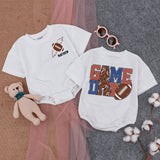 Football Game Day Baby Romper with Wings Customizable Text Infant Bodysuit Fun Sporty Outfit Vibrant Colors Soft Cotton Comfortable