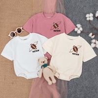 Football Game Day Baby Romper with Wings Customizable Text Infant Bodysuit Fun Sporty Outfit Vibrant Colors Soft Cotton Comfortable