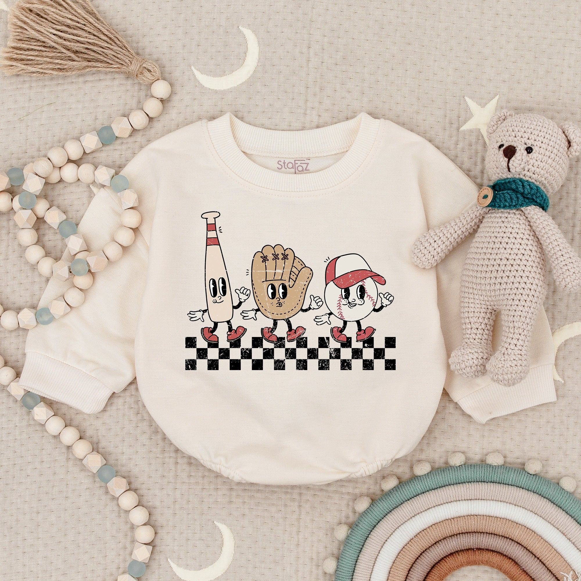 Whimsical Vintage Baseball Toddler Sweater