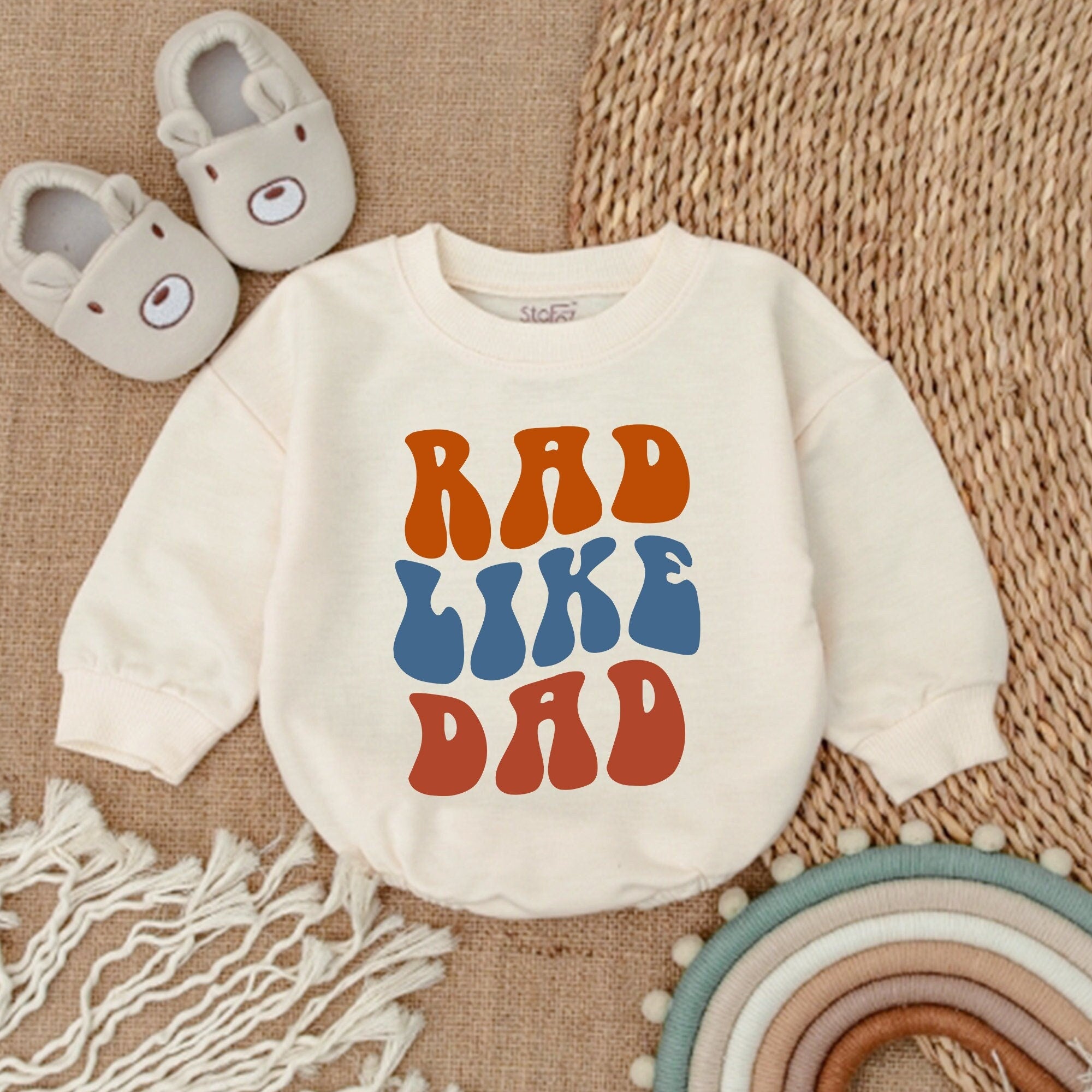 Rad Like Dad Baby Romper Retro 70s Style Earthy Orange Blue Bubble Design Soft Cotton Outfit Father's Day Newborn Gift Boy Clothes
