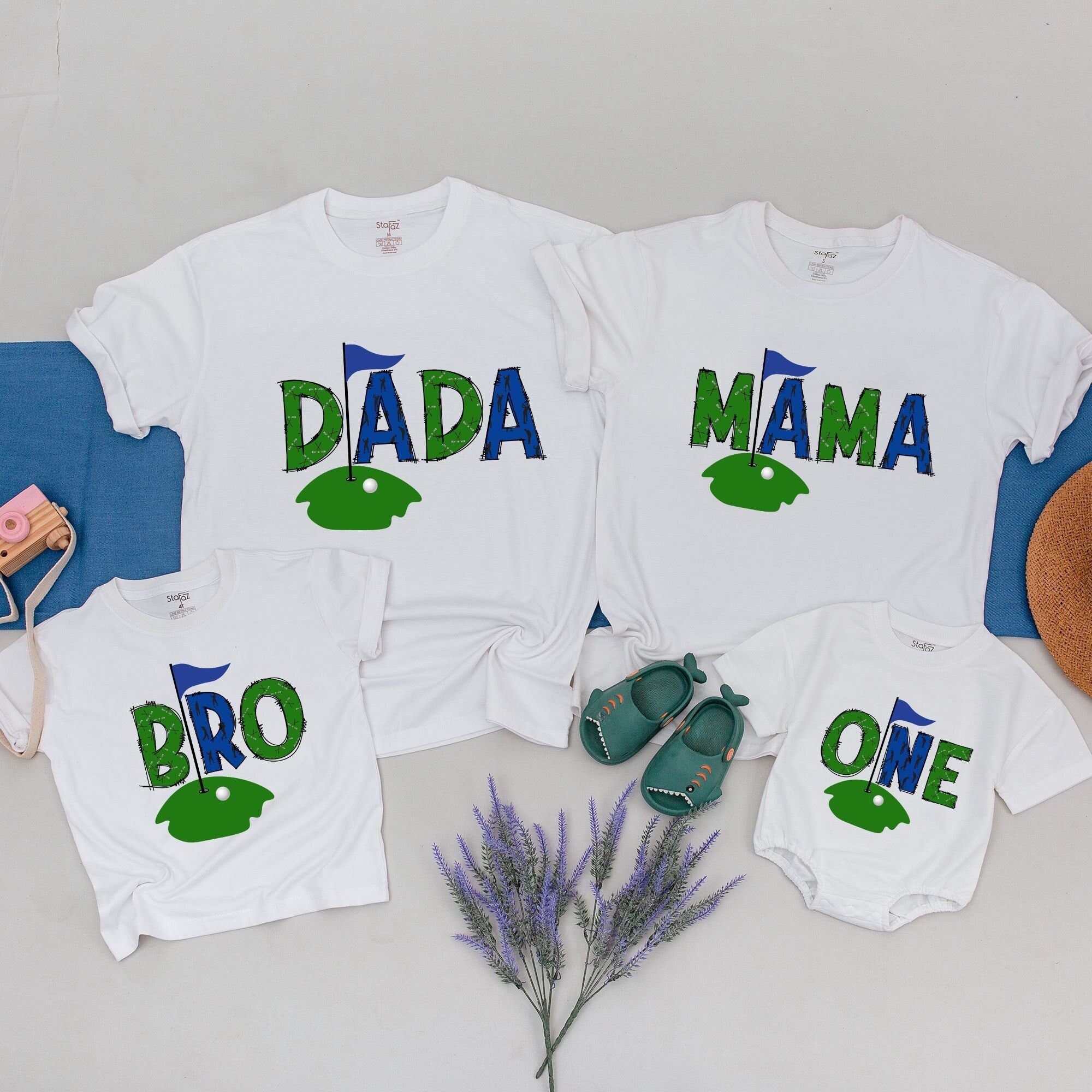 Golf Birthday Shirt Matching Family Outfit 1st Birthday Golf-Themed Party Tee Custom Names for Baby Toddler Mom Dad Brother Sister