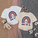 God Bless America Baby Romper Retro Patriotic Design Fourth of July Infant Outfit Soft Cotton Red White Blue Stars Comfortable Bodysuit