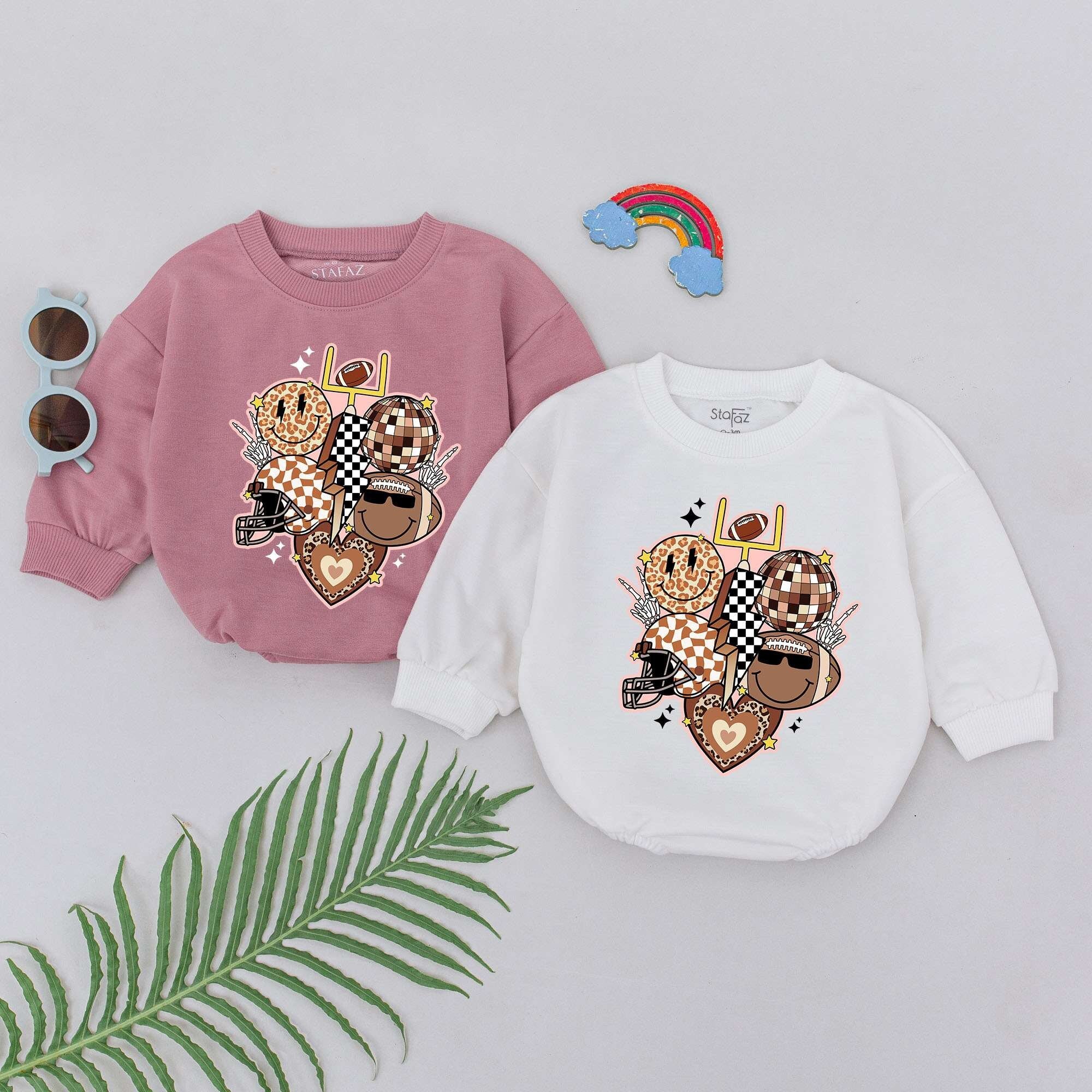 Retro Football Baby Romper with Vintage Sports Design Fall Infant Outfit Warm Brown Cartoonish Style Comfortable Cotton Playful Gift