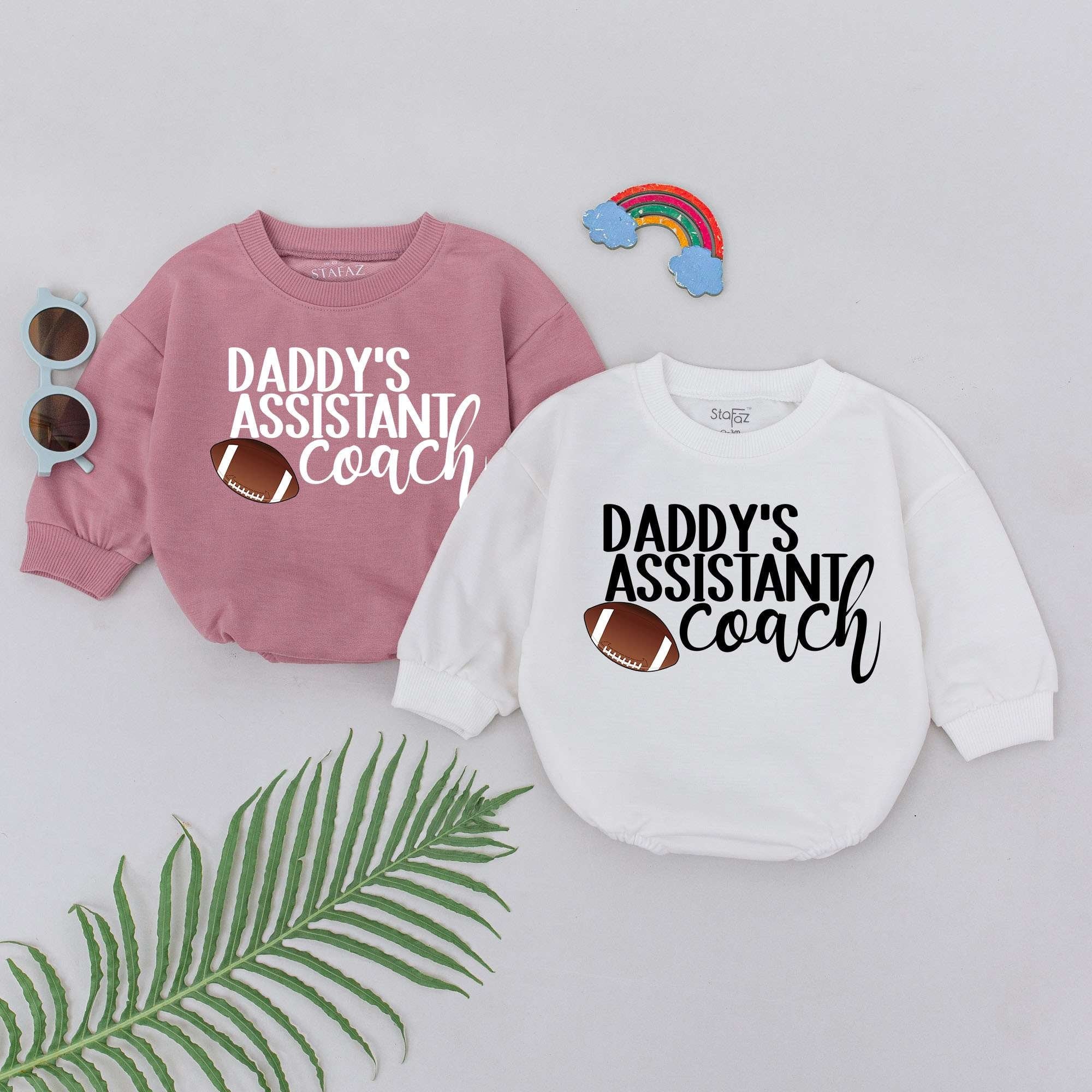 Daddy's Assistant Coach Football Romper Retro Baby Fall Outfit Boys Sporty Bubble Design Comfortable Cotton Playful Theme