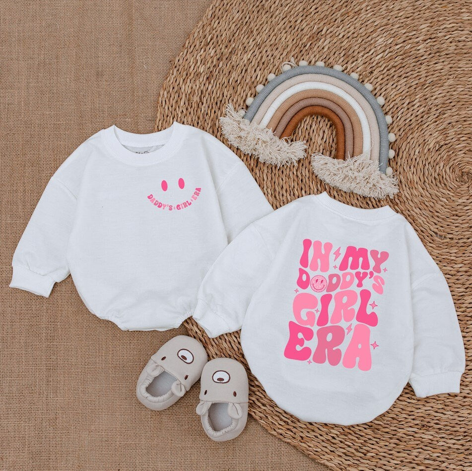 Daddy's Girl Romper Cute Pink Smiley Face Baby Outfit Birthday Gift Soft Cotton Playful Text Modern Girl Era Design