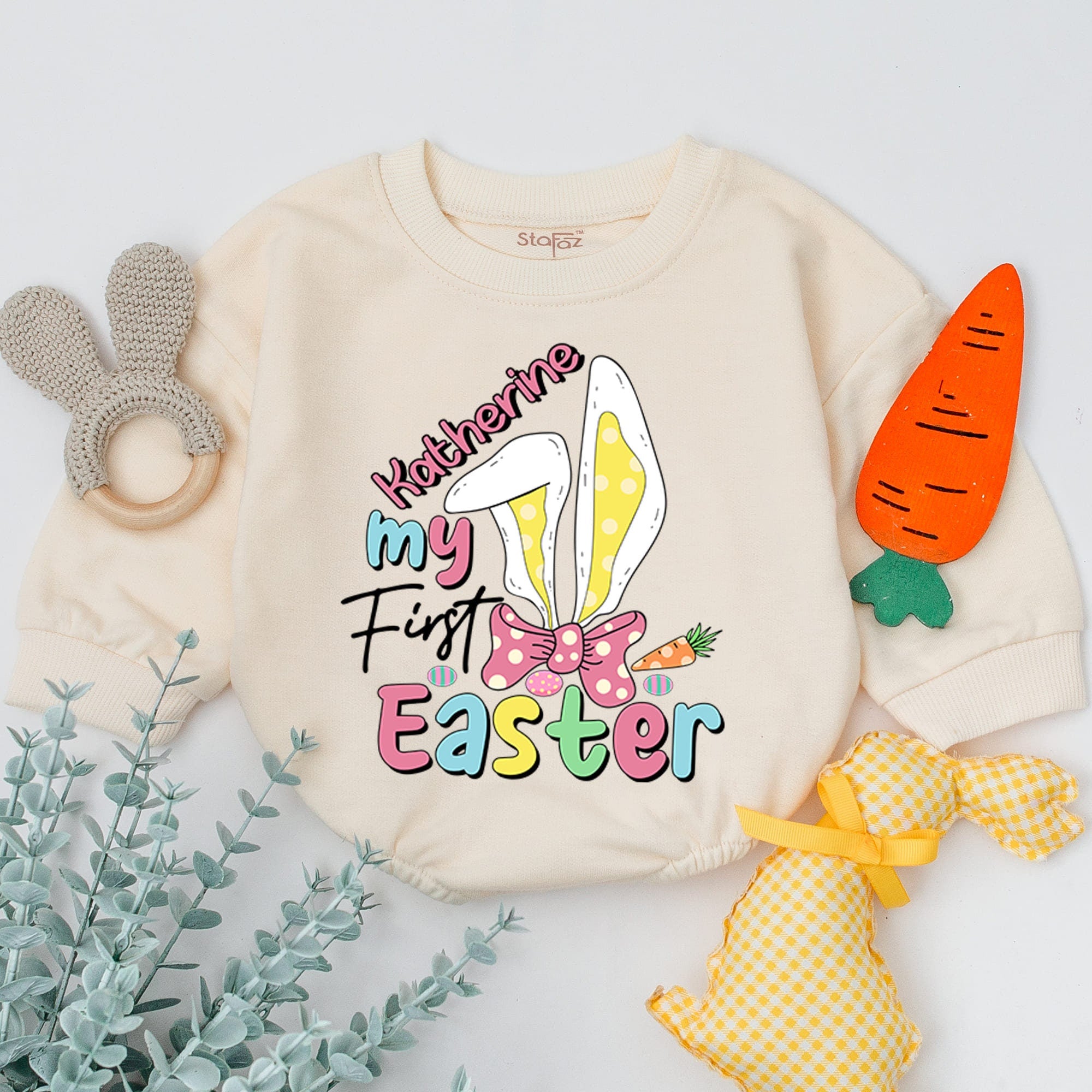 My First Easter Baby Romper Personalized Bunny Ears and Carrot Design Soft Cotton Infant Gift for Baby's Easter Celebration