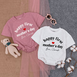 Happy First Mother's Day Baby Romper Personalized Gift Heart Design Soft Cotton Newborn Outfit Custom Love Sarah Short Sleeve