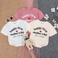 Happy First Mother's Day Baby Romper Personalized Gift Heart Design Soft Cotton Newborn Outfit Custom Love Sarah Short Sleeve