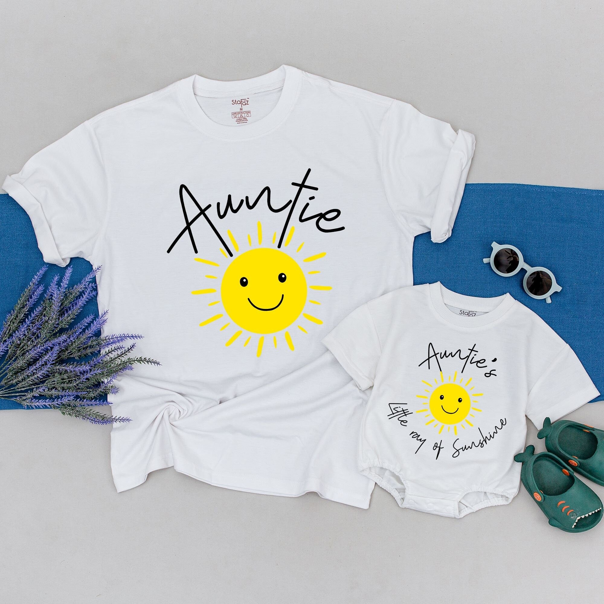 Matching Auntie and Little Ray of Sunshine Shirts Whimsical Family Outfit Toddler Niece or Nephew Gift Cotton Comfort Casual Fun