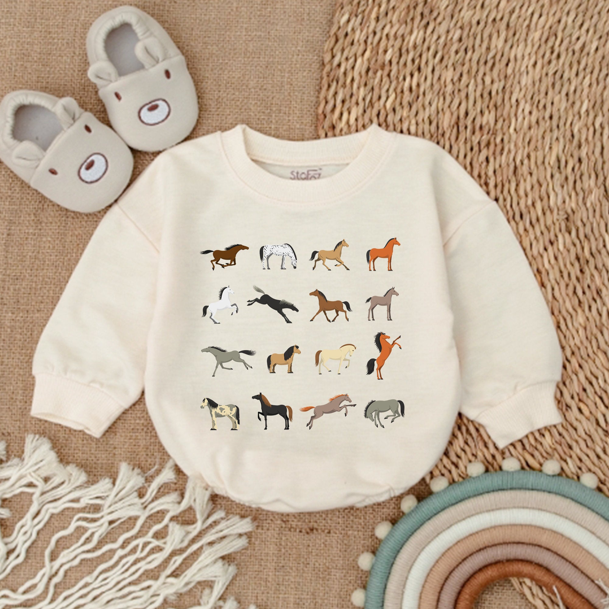 Charming Horse Baby Romper: Minimalist Country Style