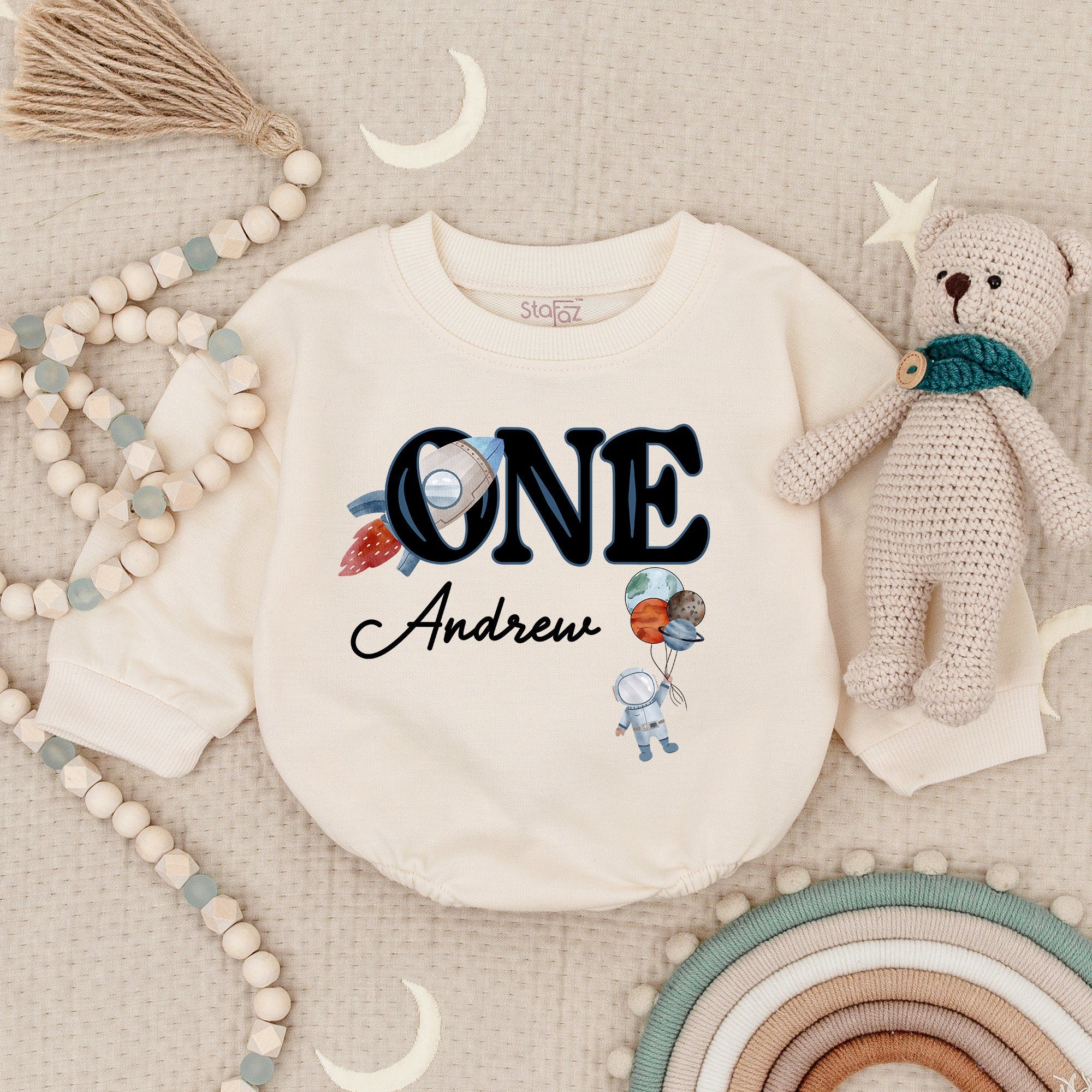 Personalized Space-Themed First Birthday Romper for Boys