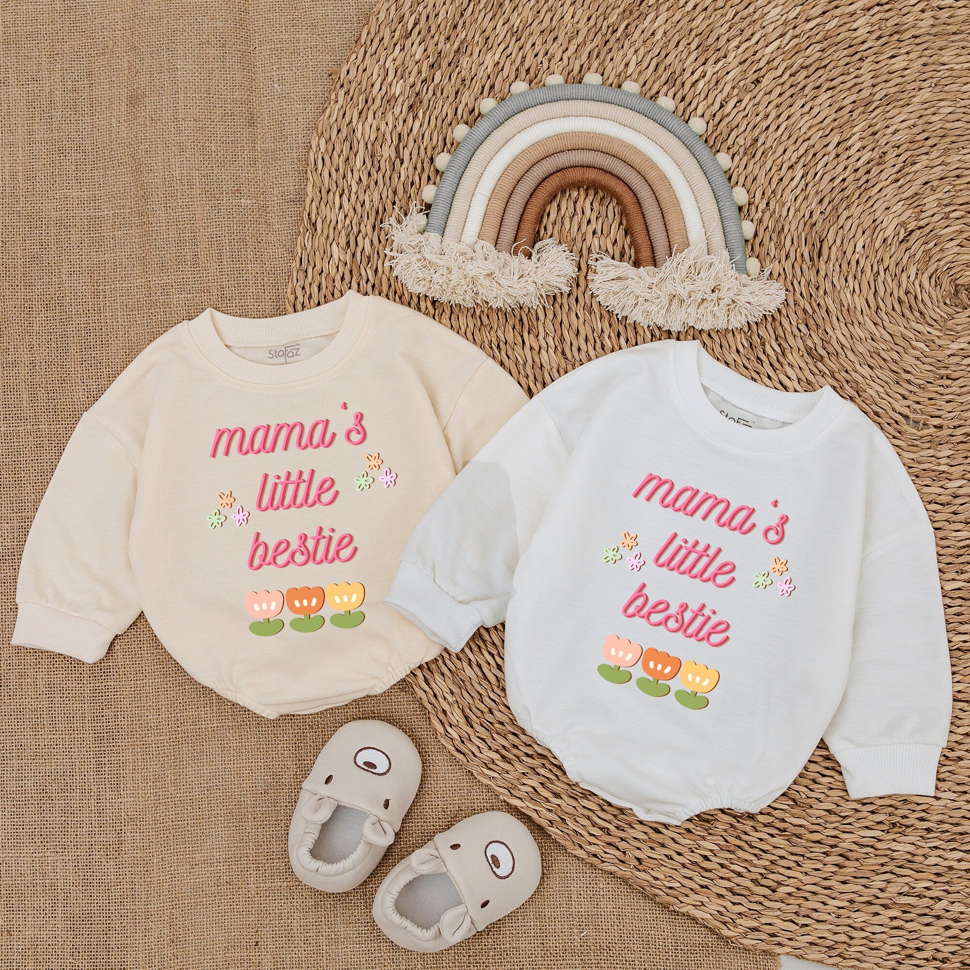 Mama's Little Bestie Romper with Floral Smiles Soft Cotton Baby Girl Outfit Perfect for Mother's Day or Birthday Gift