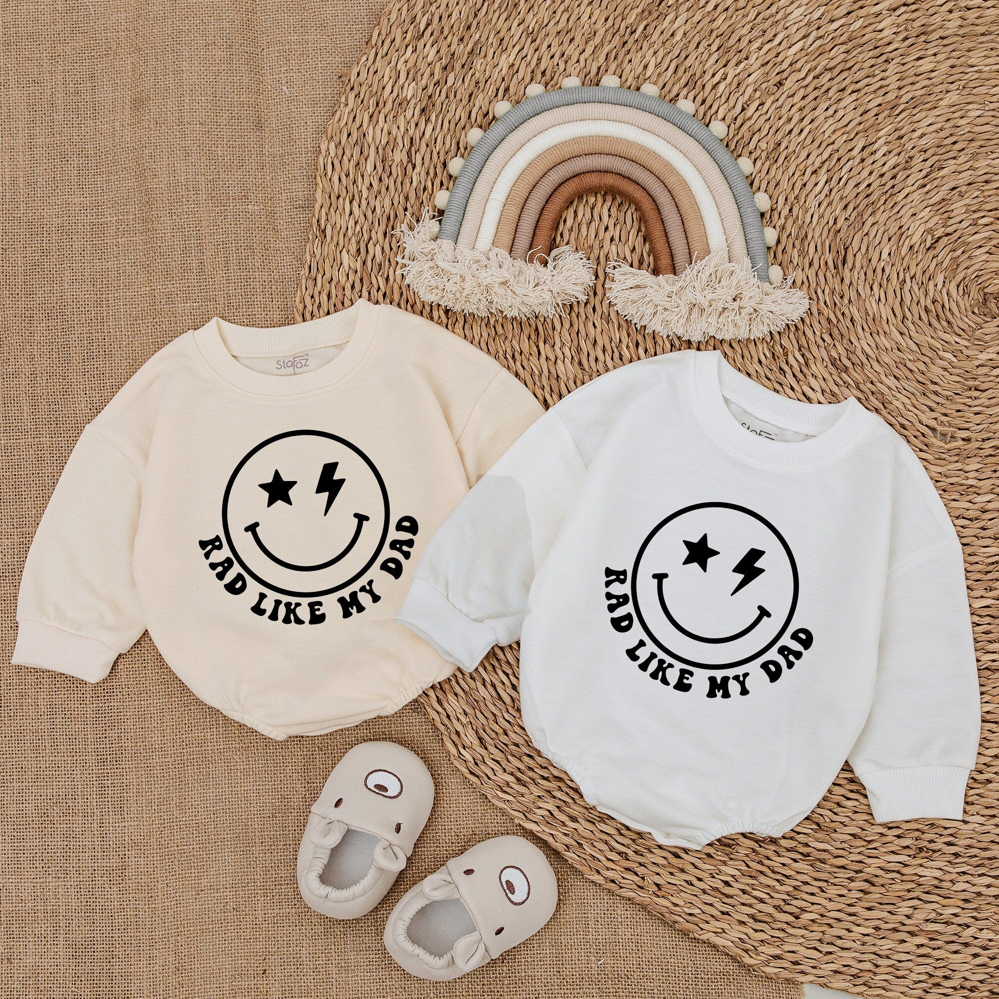 Rad Like My Dad Baby Romper with Smiley Face Graphic Fun Father's Day Newborn Boy Outfit Soft Cotton Comfortable Baby Clothes Gift