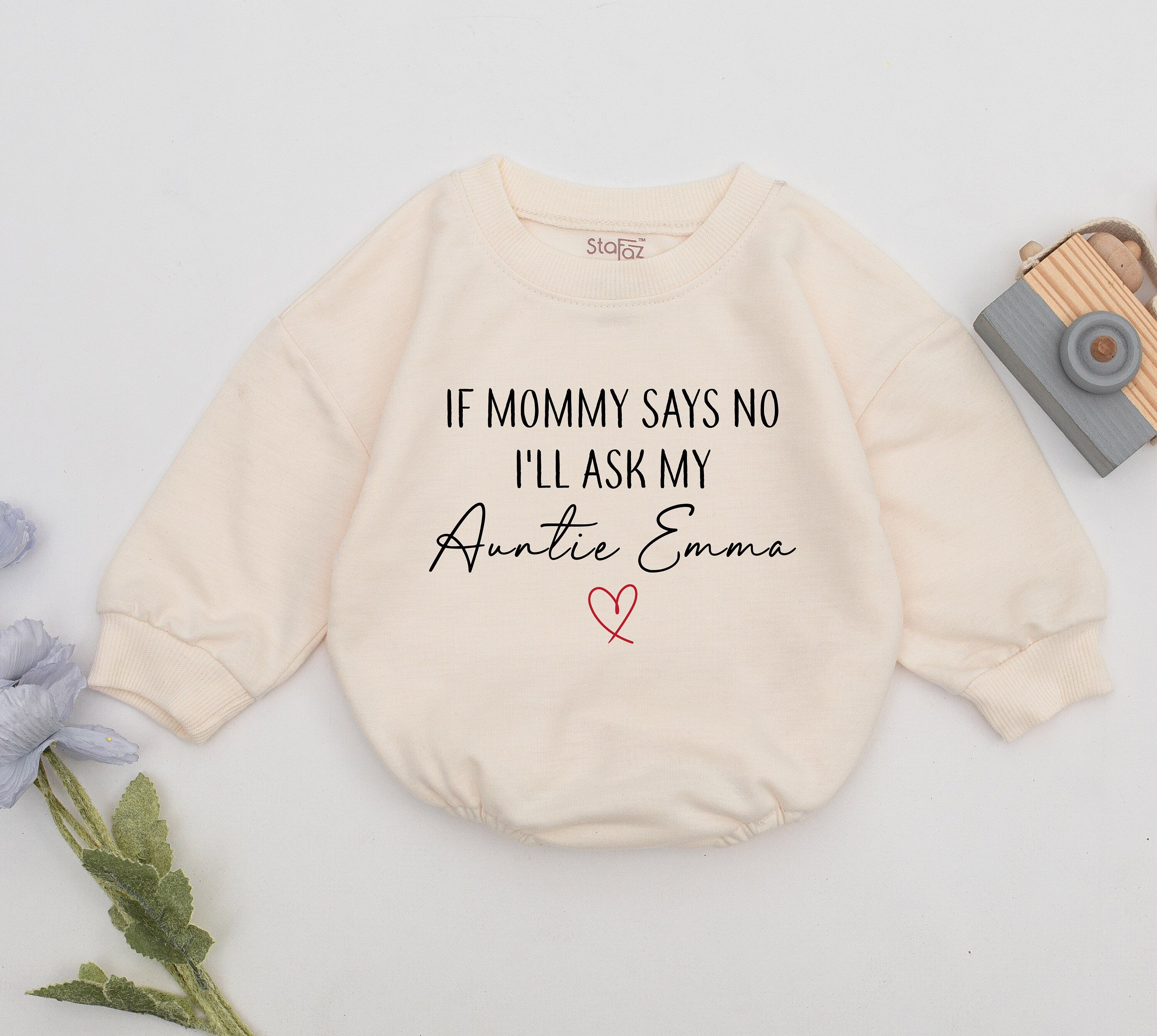 If Mommy Says No I'll Ask Auntie Emma Baby Romper Cute Gift for Newborns Soft Cotton Outfit for Girls Boys Mother's Day Celebration