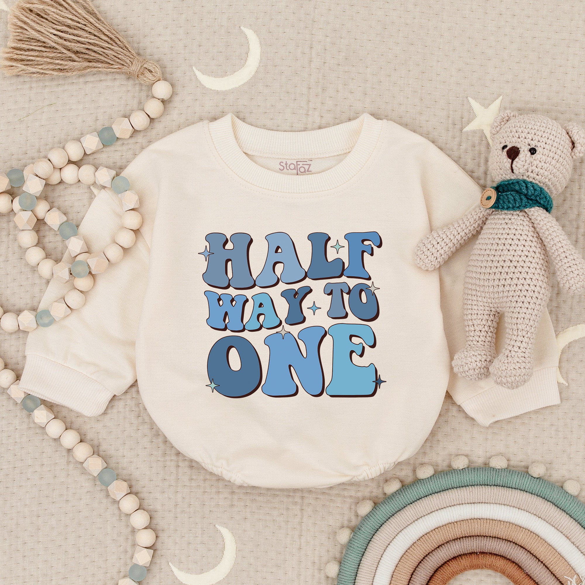 Half Way to One Birthday Romper for Boys with Fun Design