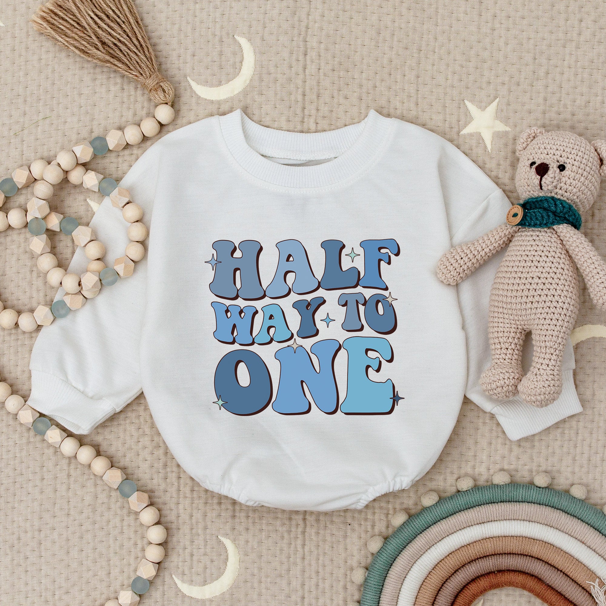 Half Way to One Birthday Romper for Boys with Fun Design