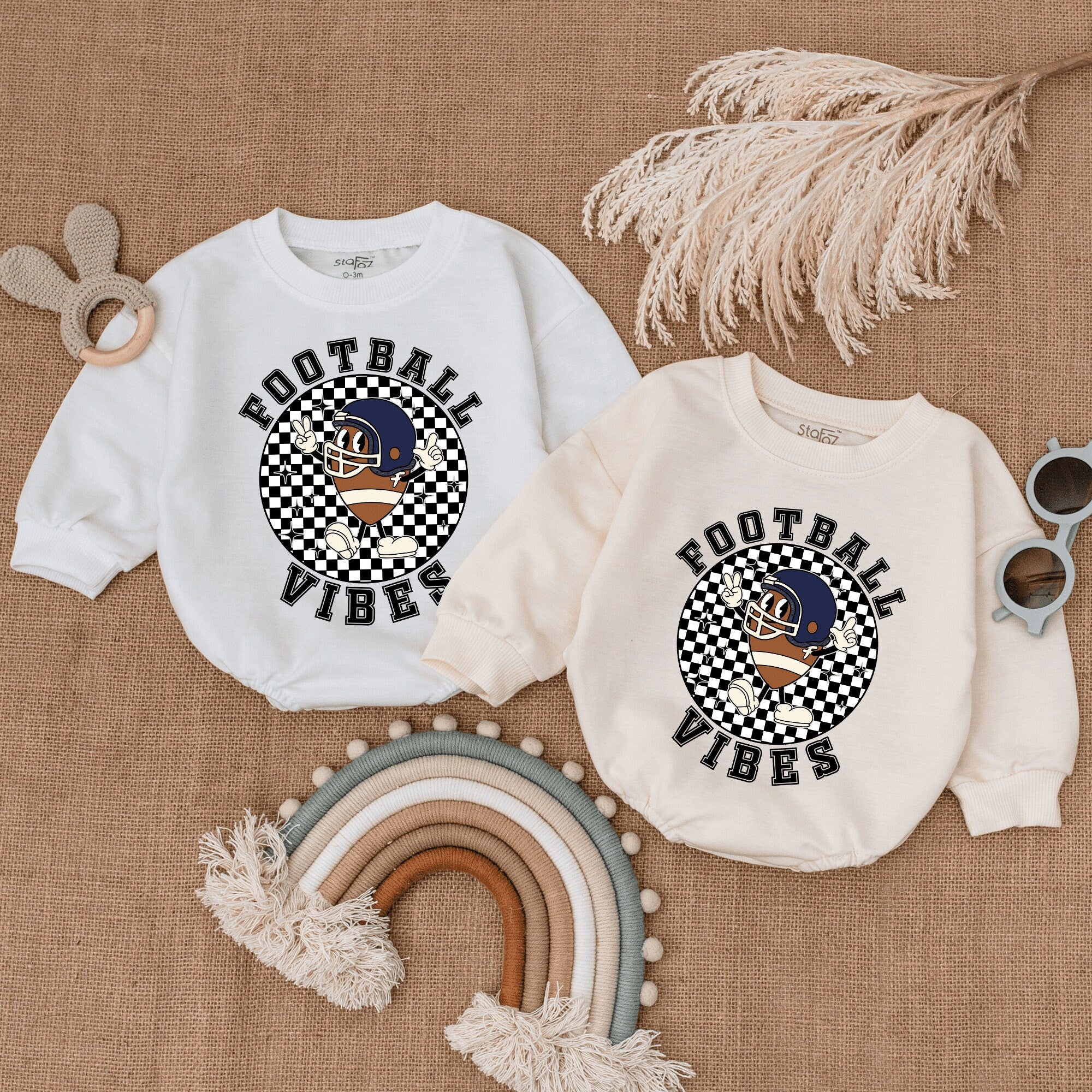 Football Vibes Baby Romper Checkered Helmet Toddler Shirt Game Day Infant Outfit Soft Cotton Birthday Holiday Gift for Boys Girls