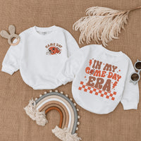 In My Game Day Era Baby Romper Football Helmet Stars Retro Design Soft Cotton Comfortable Infant Bodysuit Football Season Outfit