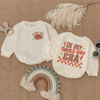 In My Game Day Era Baby Romper Football Helmet Stars Retro Design Soft Cotton Comfortable Infant Bodysuit Football Season Outfit