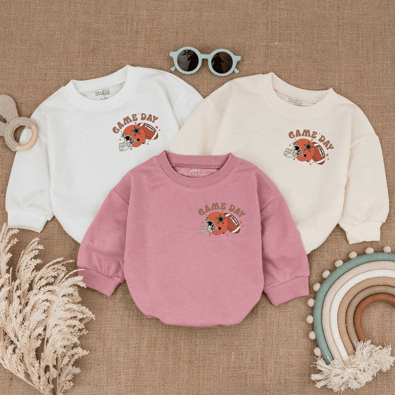 In My Game Day Era Baby Romper Football Helmet Stars Retro Design Soft Cotton Comfortable Infant Bodysuit Football Season Outfit