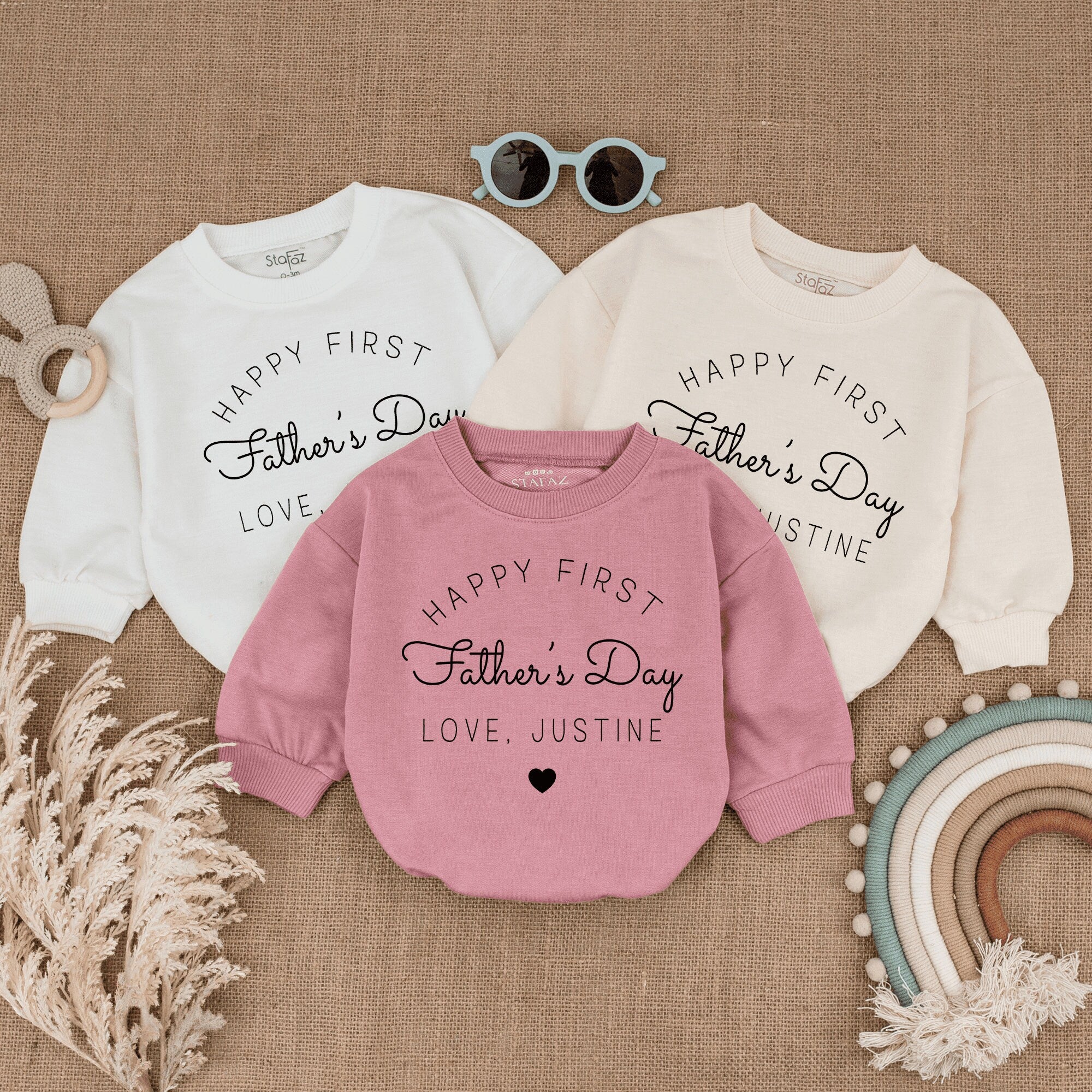 Happy First Father's Day Baby Romper Personalized Gift Infant Outfit Cute Heart Design Black Text Comfortable Cotton Baby Bodysuit