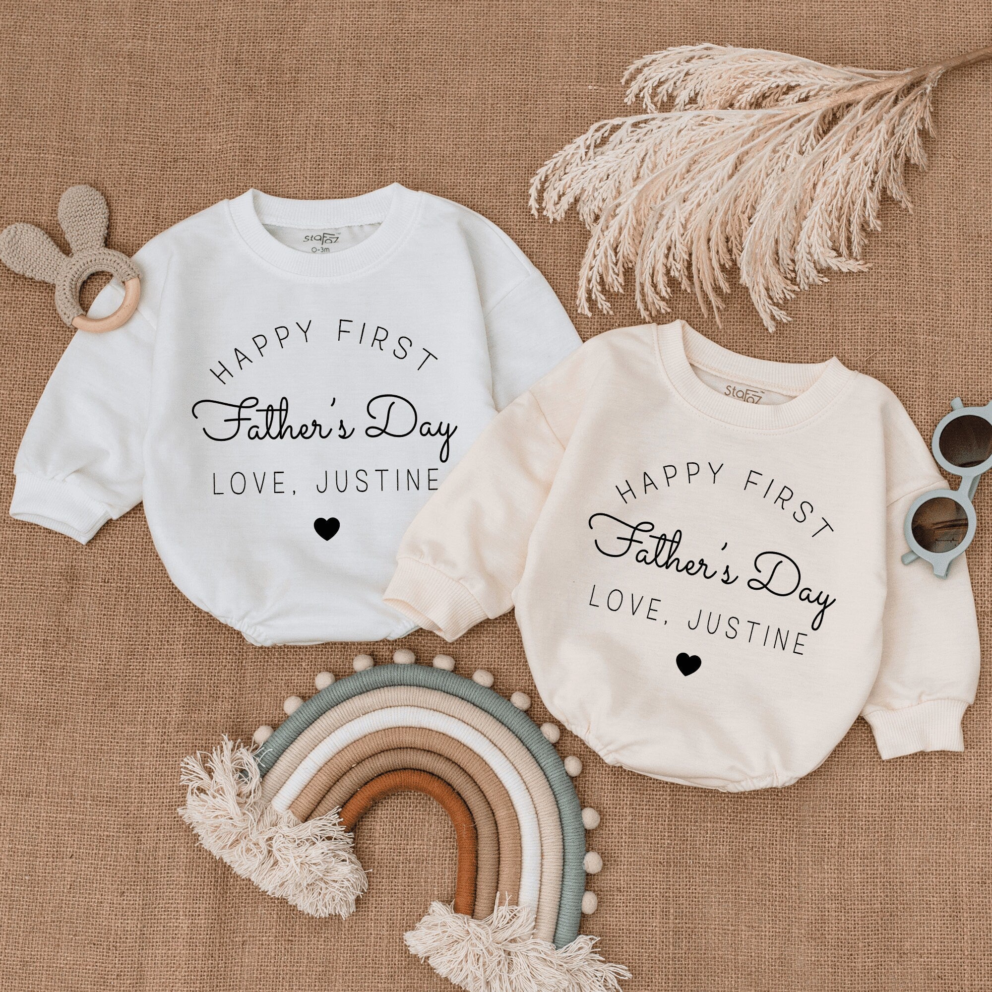 Happy First Father's Day Baby Romper Personalized Gift Infant Outfit Cute Heart Design Black Text Comfortable Cotton Baby Bodysuit