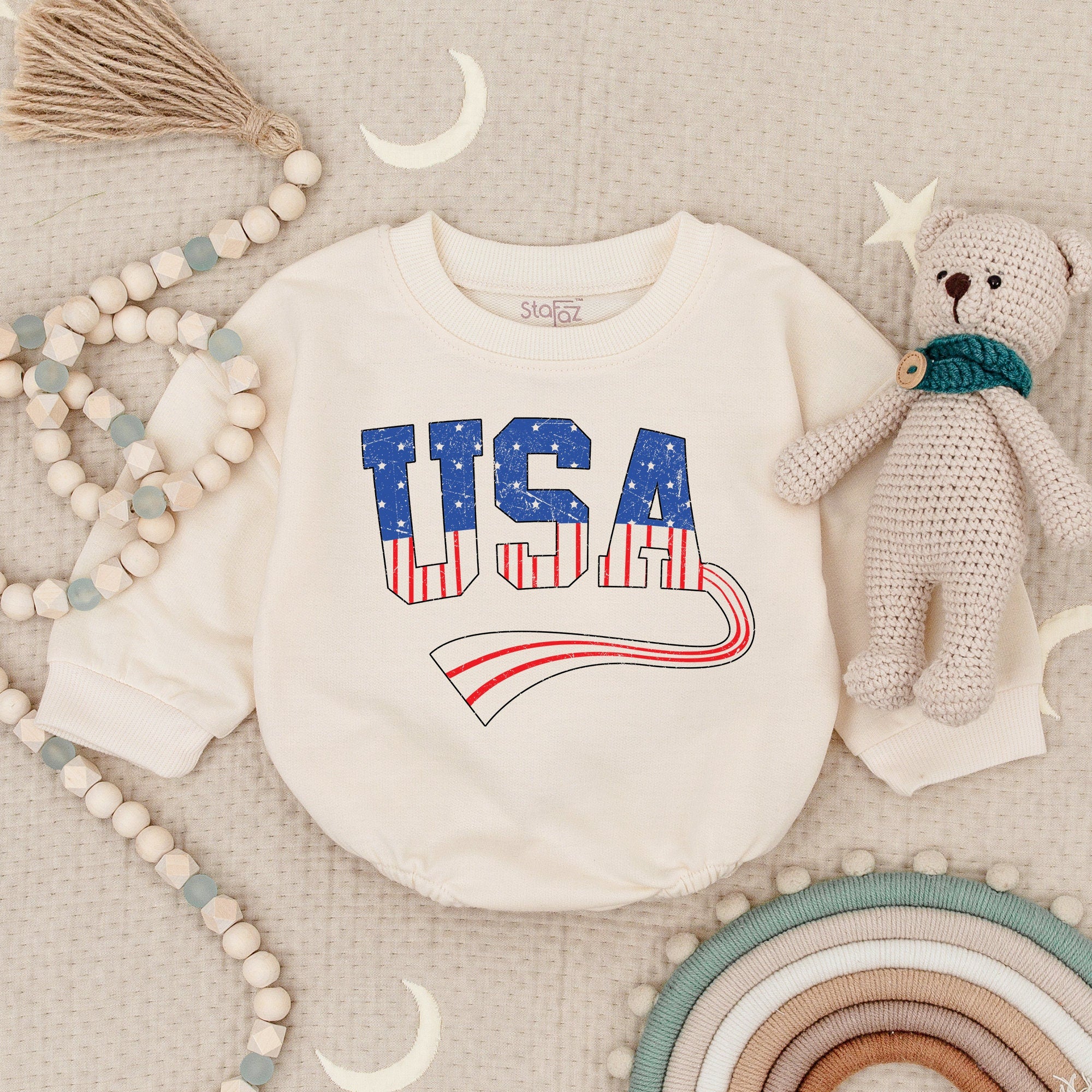Patriotic USA Baby Romper with Flag Design