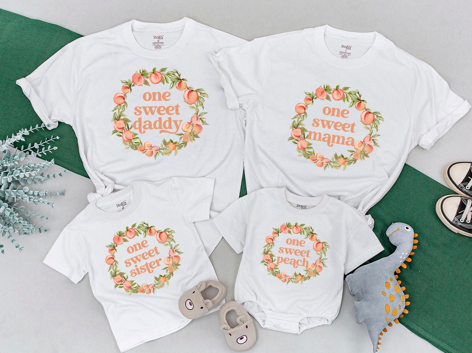 Matching Family One Sweet Peach Shirts Personalized Birthday Outfit Soft Cotton Girl Boy Party Celebration Custom Names Available