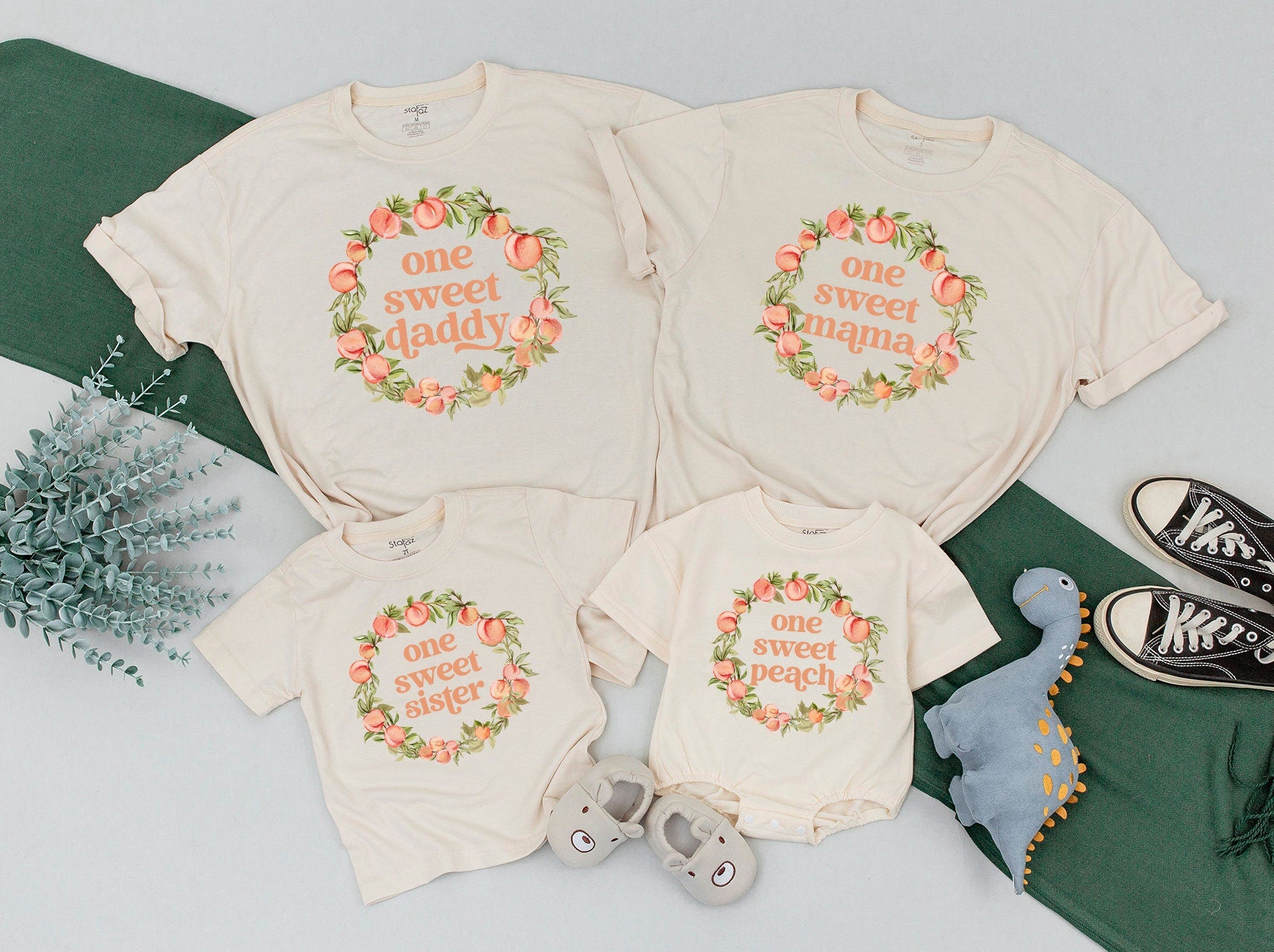 Matching Family One Sweet Peach Shirts Personalized Birthday Outfit Soft Cotton Girl Boy Party Celebration Custom Names Available