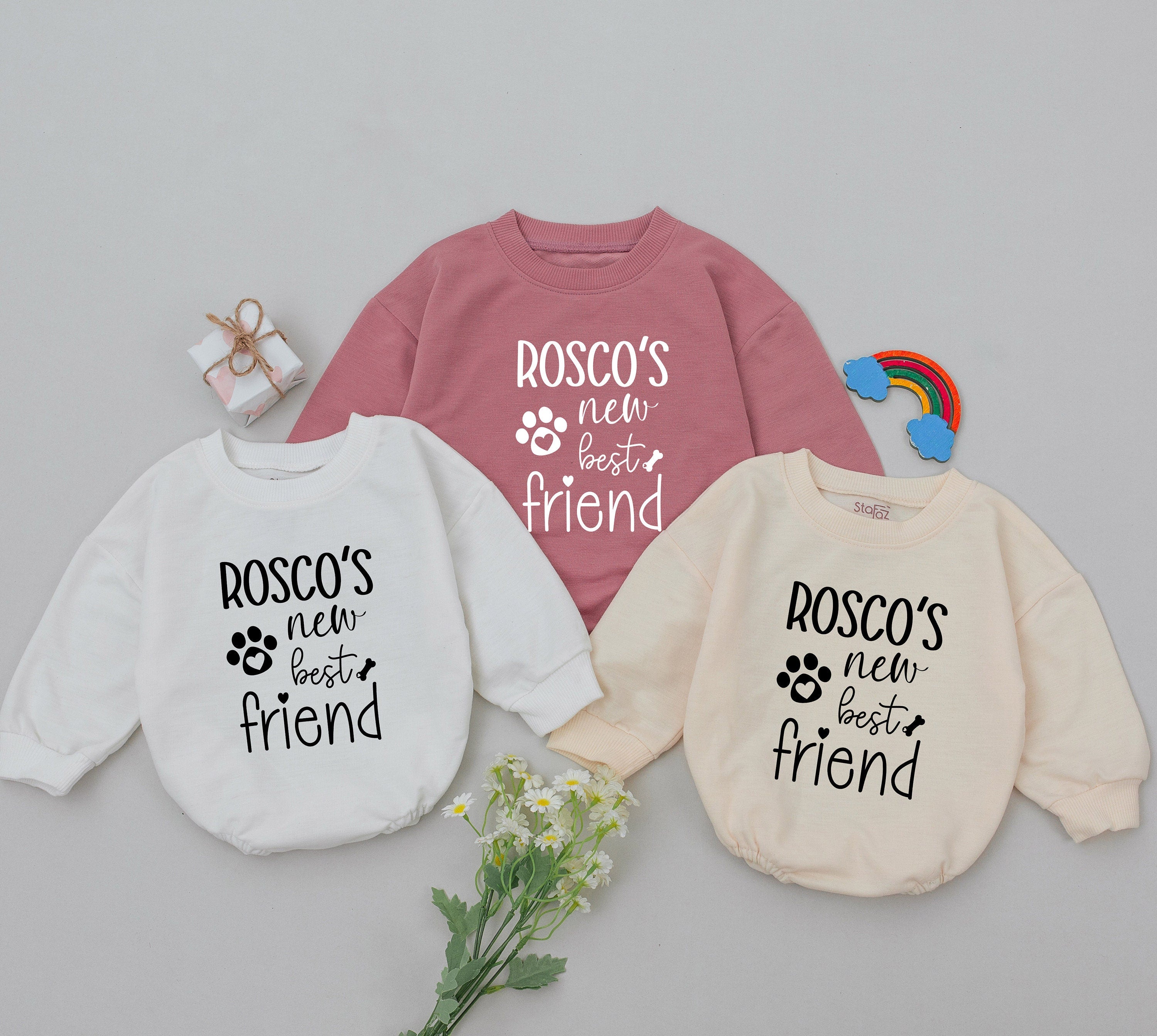 Personalized Baby Romper Rosco's New Best Friend Paw Print Design Custom Name Gift Soft Cotton Outfit for Newborns Toddlers Boys Girls