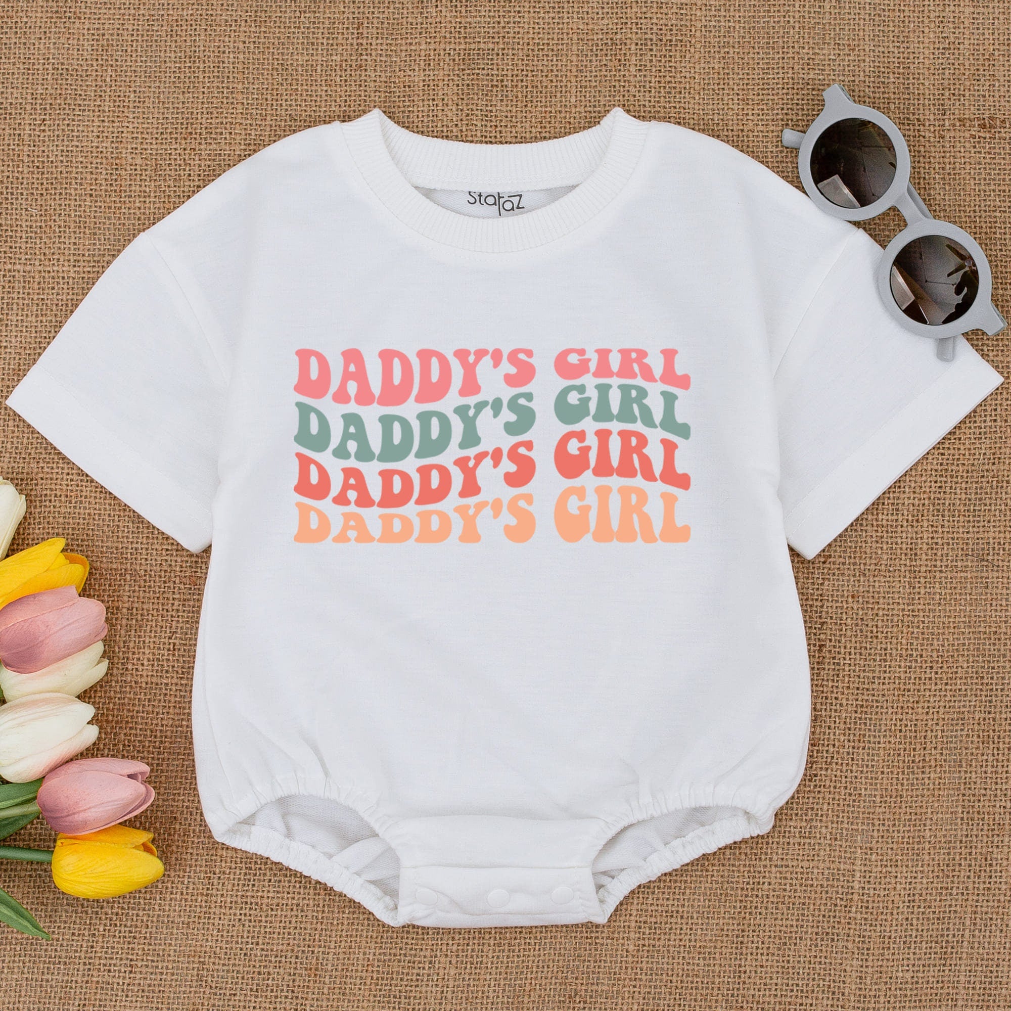 Daddy's Girl Oversized Baby Romper Playful Colors Father's Day Infant Outfit Teal Pink Orange Soft Cotton Bubble Romper for Gift