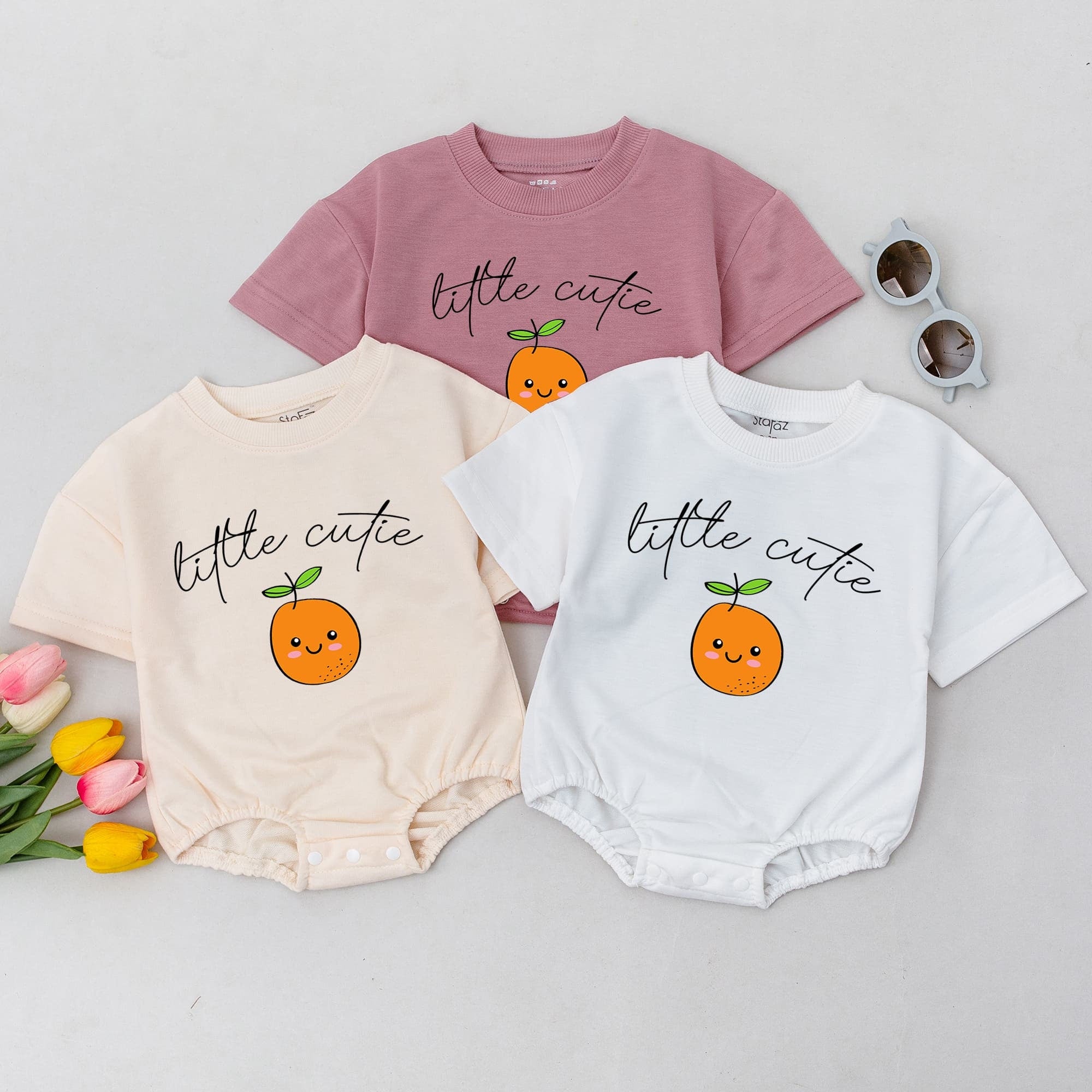 Little Cutie Baby Romper with Smiling Orange Face Comfortable Cotton Outfit for Baby Showers or Casual Wear Bright Fruit Design